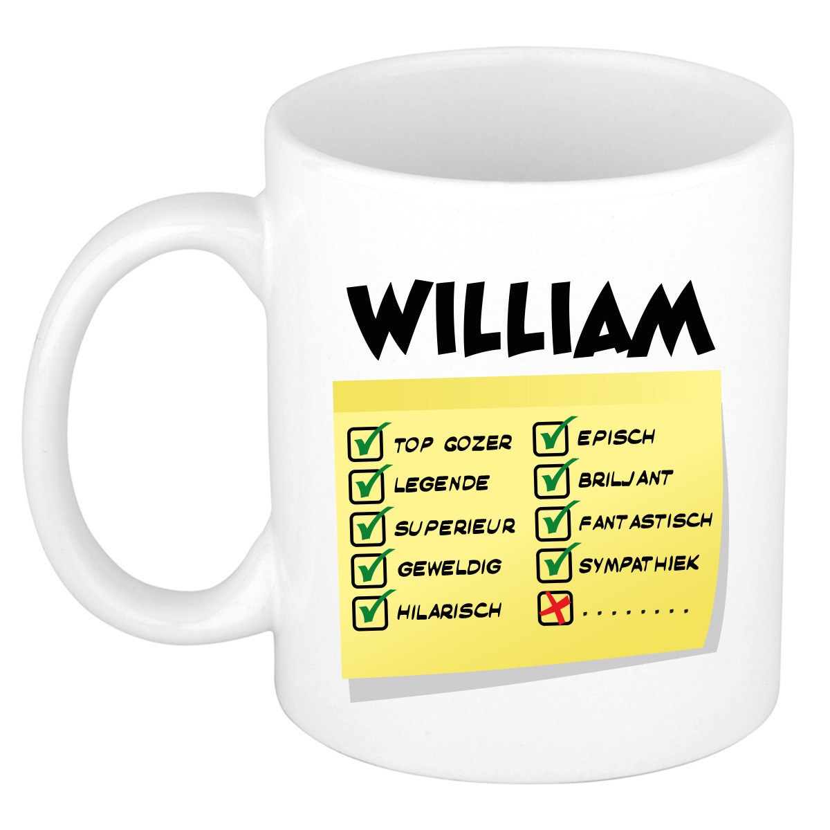 Naam mok William - wit - top gozer - keramiek - 300 ml - cadeau collega beker -