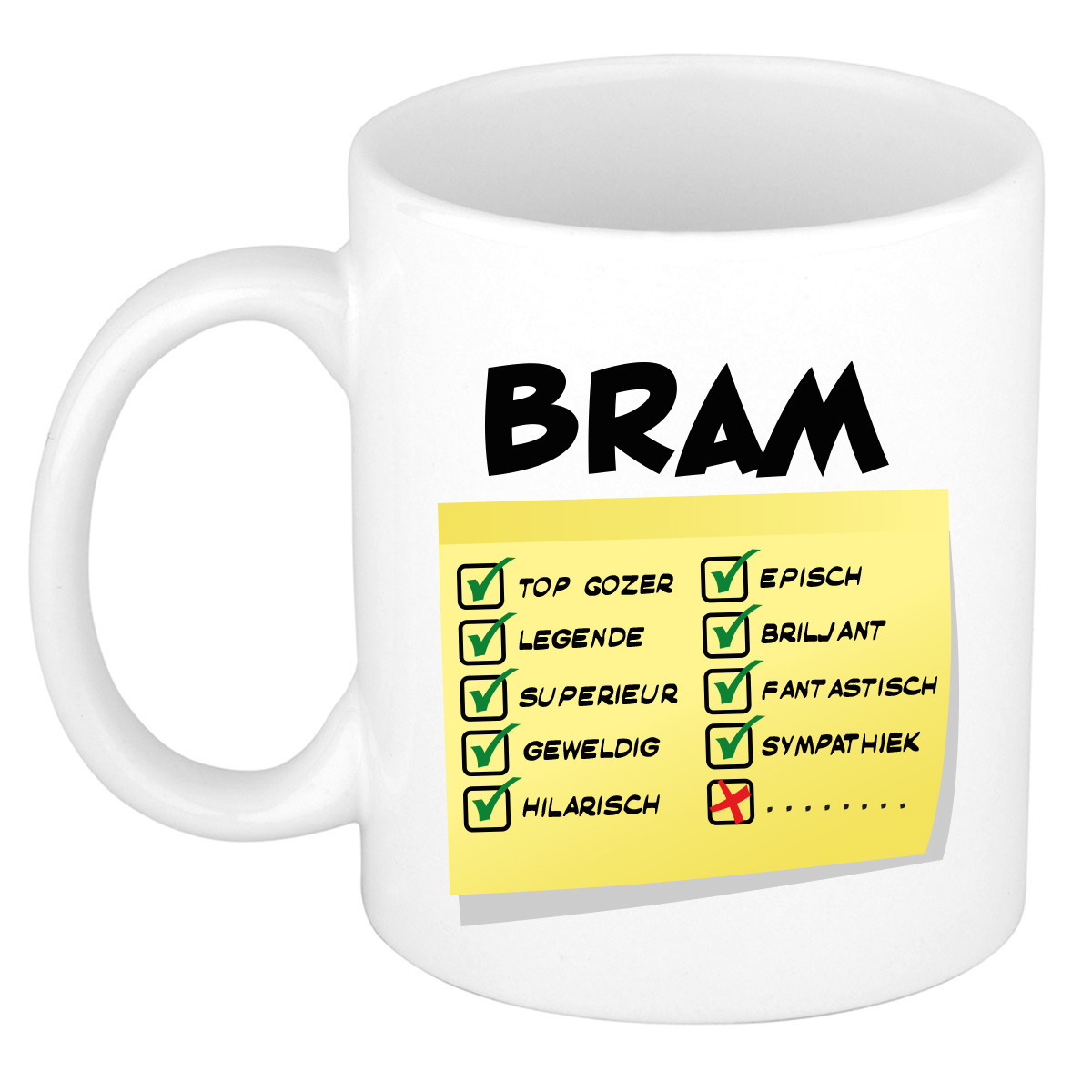 Naam mok Bram - wit - top gozer - keramiek - 300 ml - cadeau collega beker -