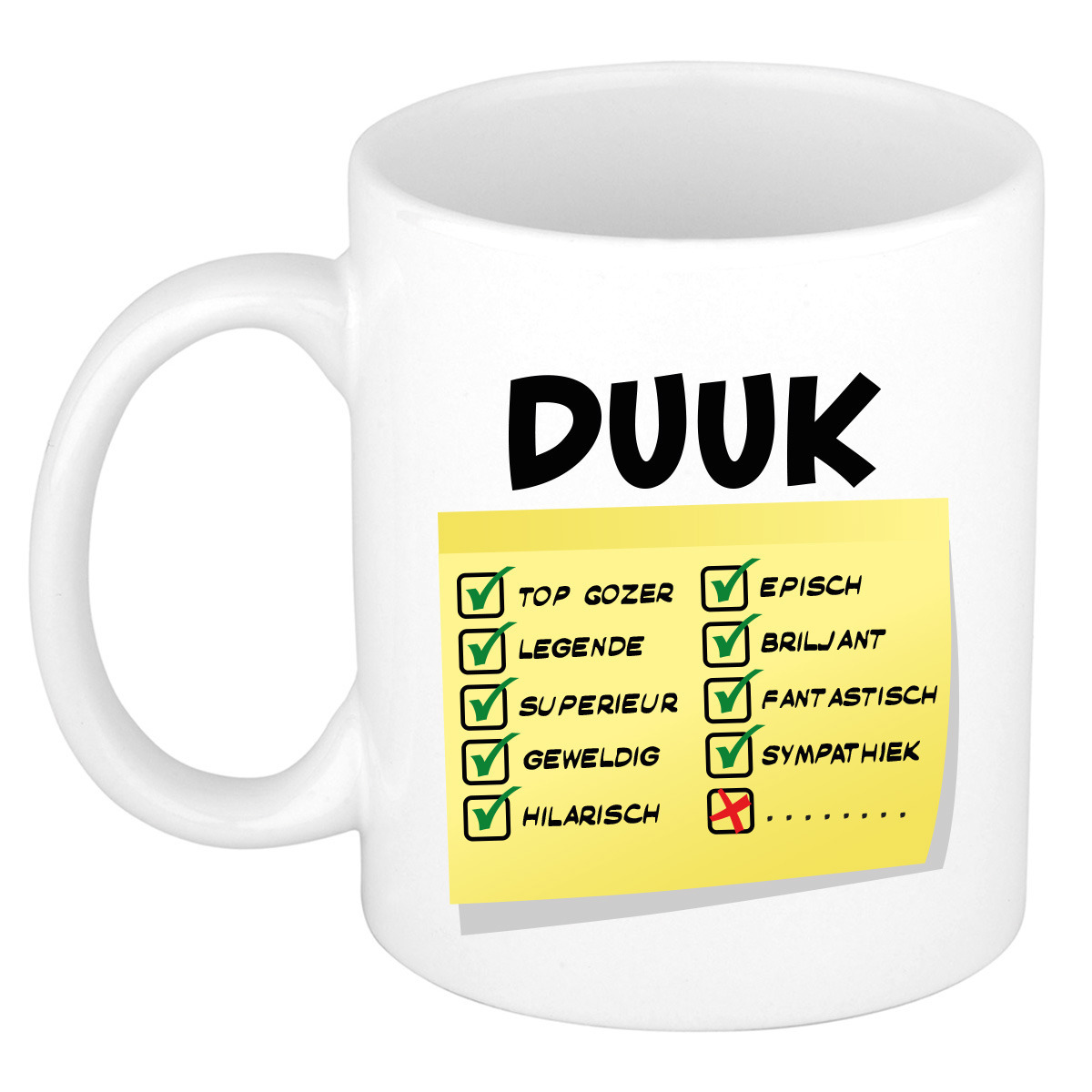 Naam mok Duuk - wit - top gozer - keramiek - 300 ml - cadeau collega beker -