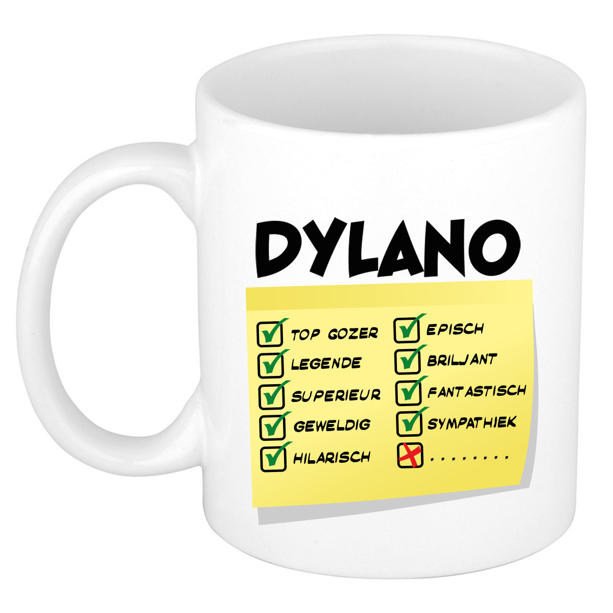 Naam mok Dylano - wit - top gozer - keramiek - 300 ml - cadeau collega beker -