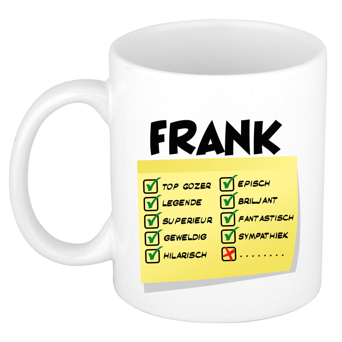 Naam mok Frank - wit - top gozer - keramiek - 300 ml - cadeau collega beker -