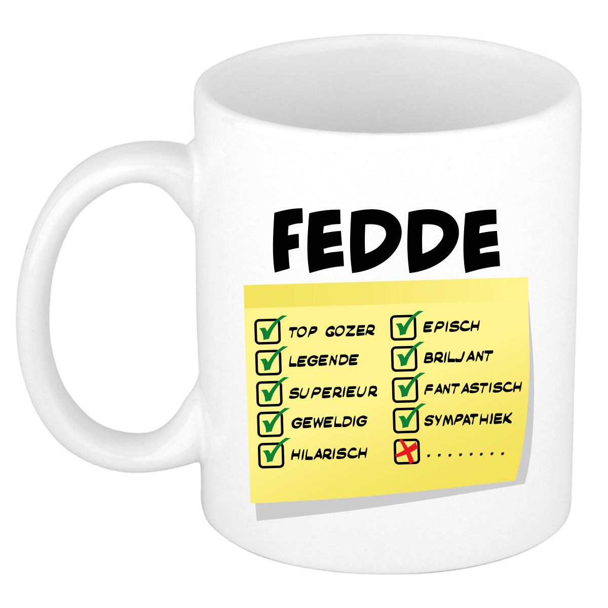 Naam mok Fedde - wit - top gozer - keramiek - 300 ml - cadeau collega beker -