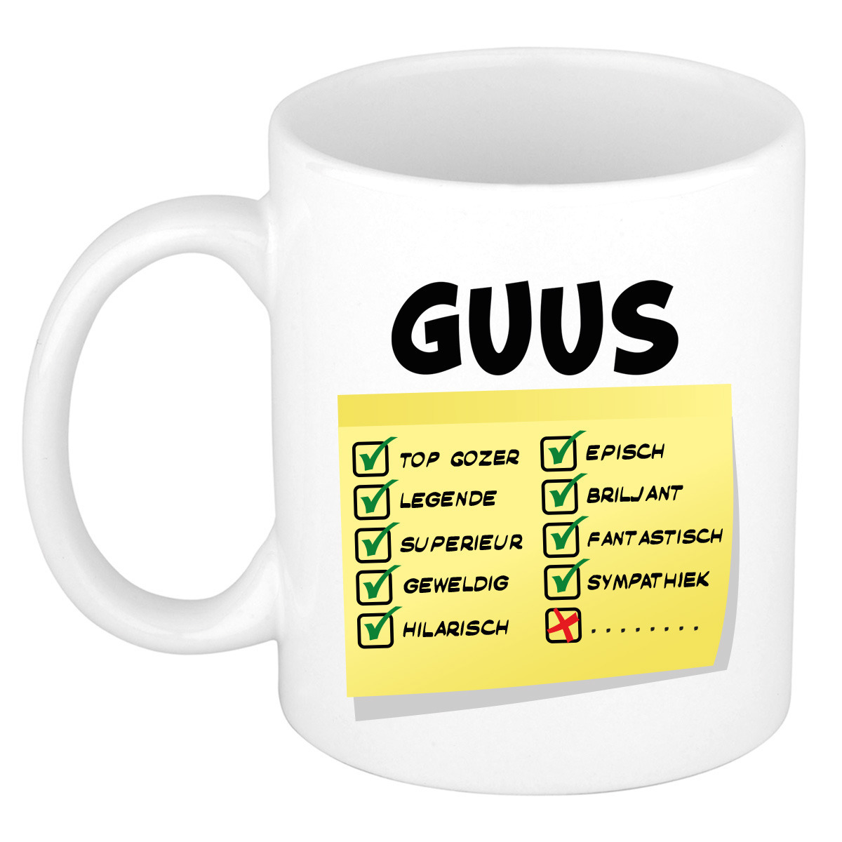 Naam mok Guus - wit - top gozer - keramiek - 300 ml - cadeau collega beker -