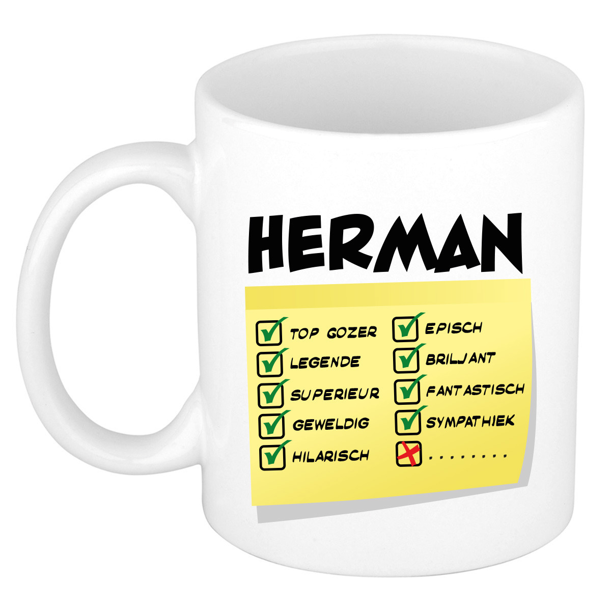 Naam mok Herman - wit - top gozer - keramiek - 300 ml - cadeau collega beker -