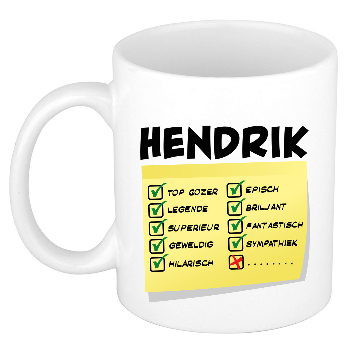Naam mok Hendrik - wit - top gozer - keramiek - 300 ml - cadeau collega beker -
