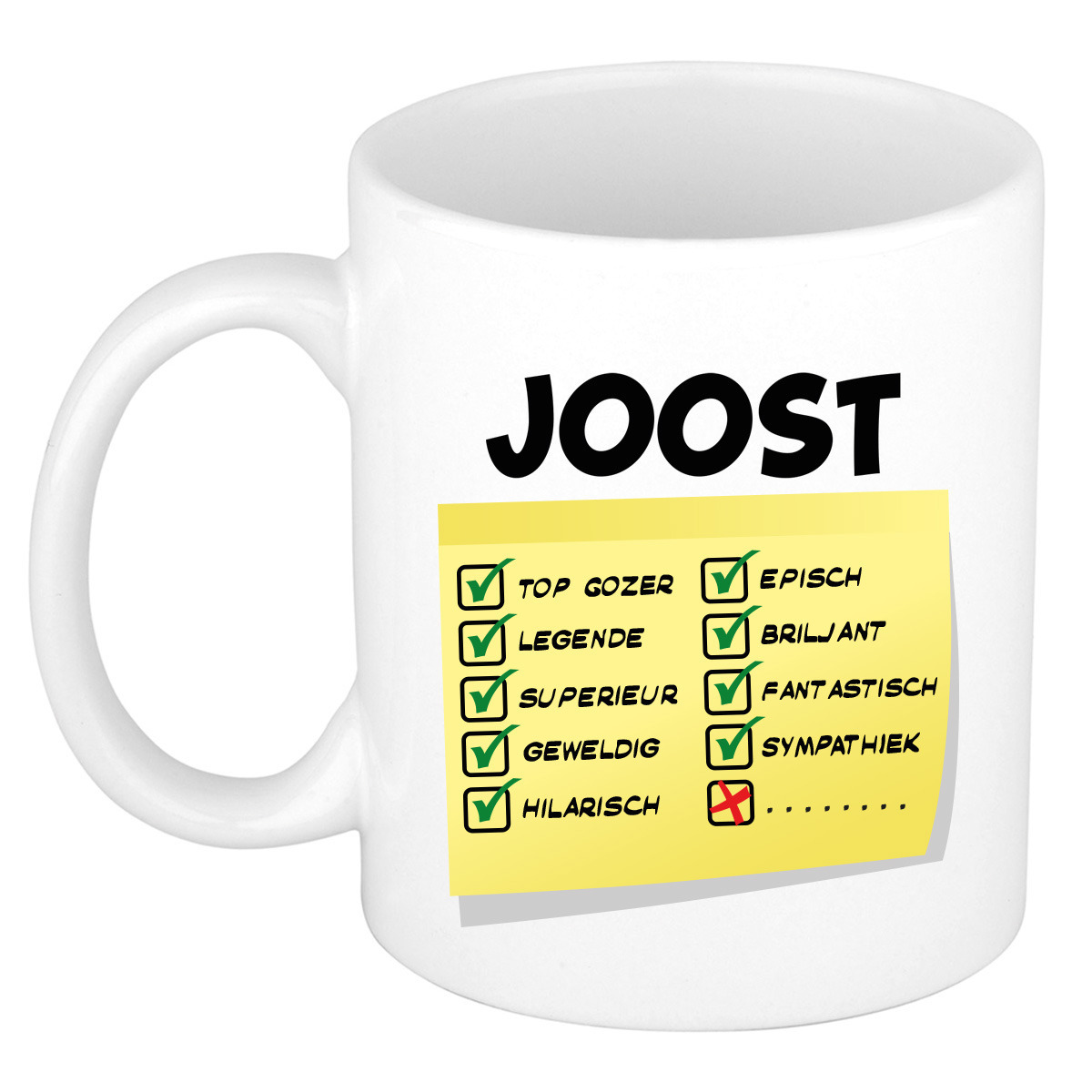 Naam mok Joost - wit - top gozer - keramiek - 300 ml - cadeau collega beker -