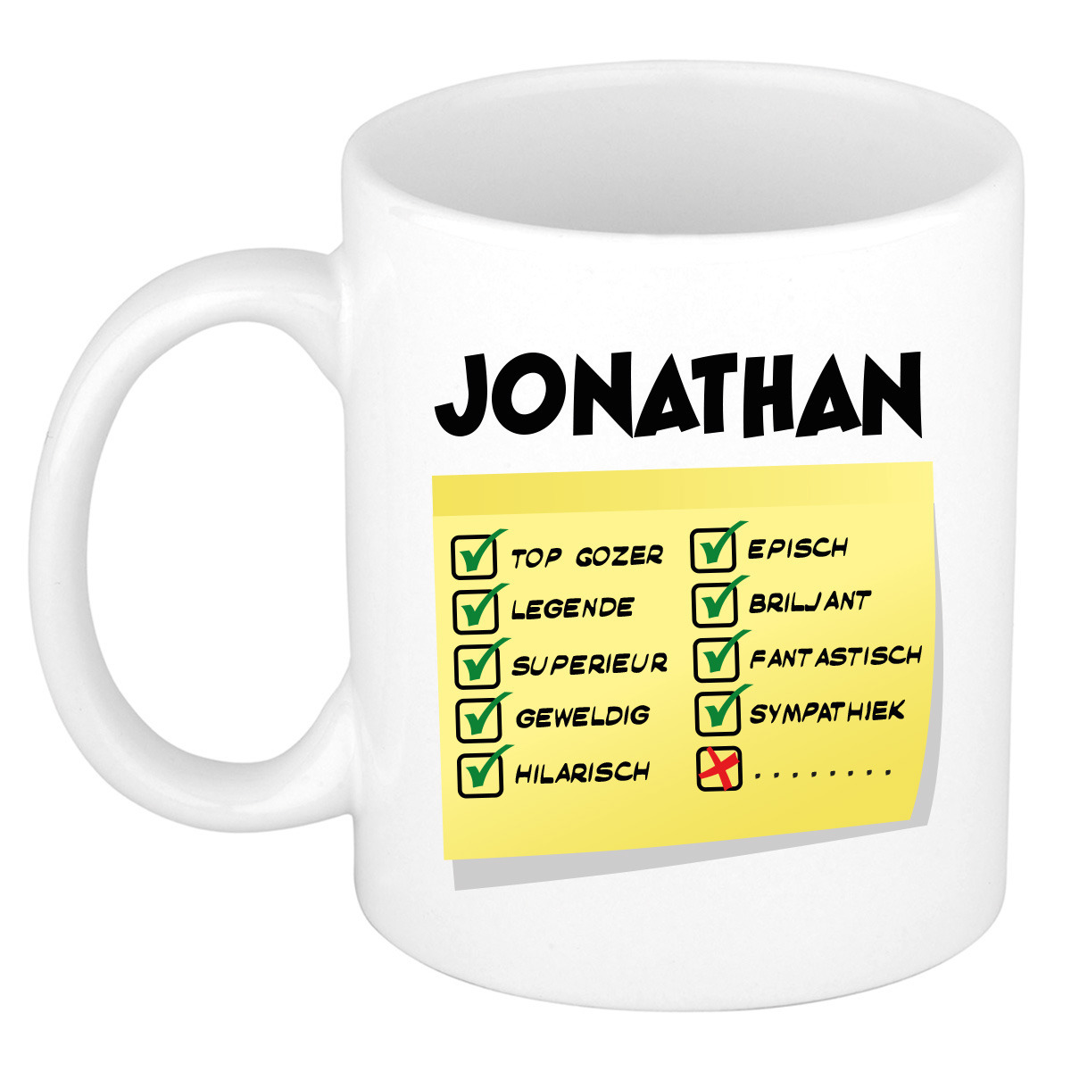 Naam mok Jonathan - wit - top gozer - keramiek - 300 ml - cadeau collega beker -