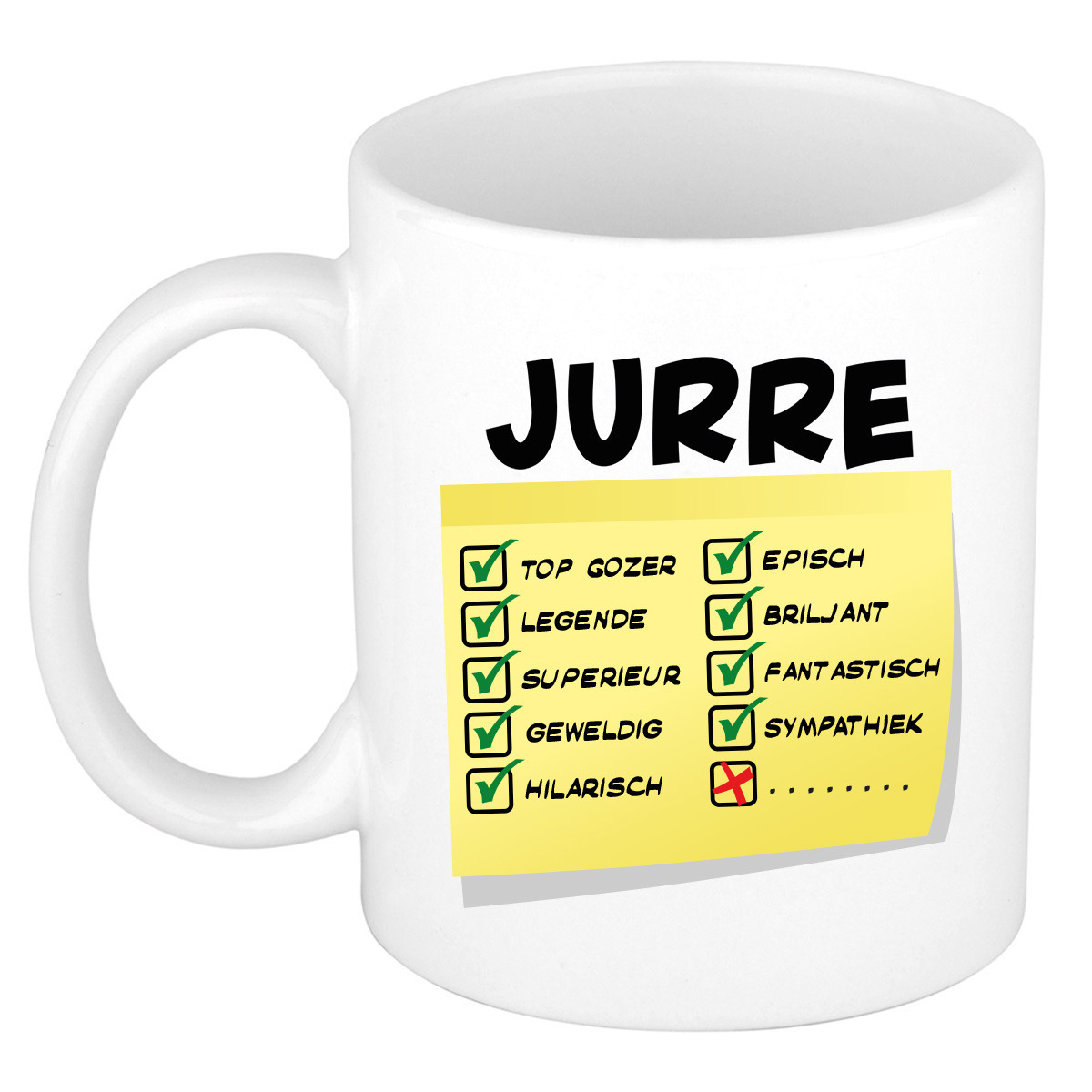 Naam mok Jurre - wit - top gozer - keramiek - 300 ml - cadeau collega beker -