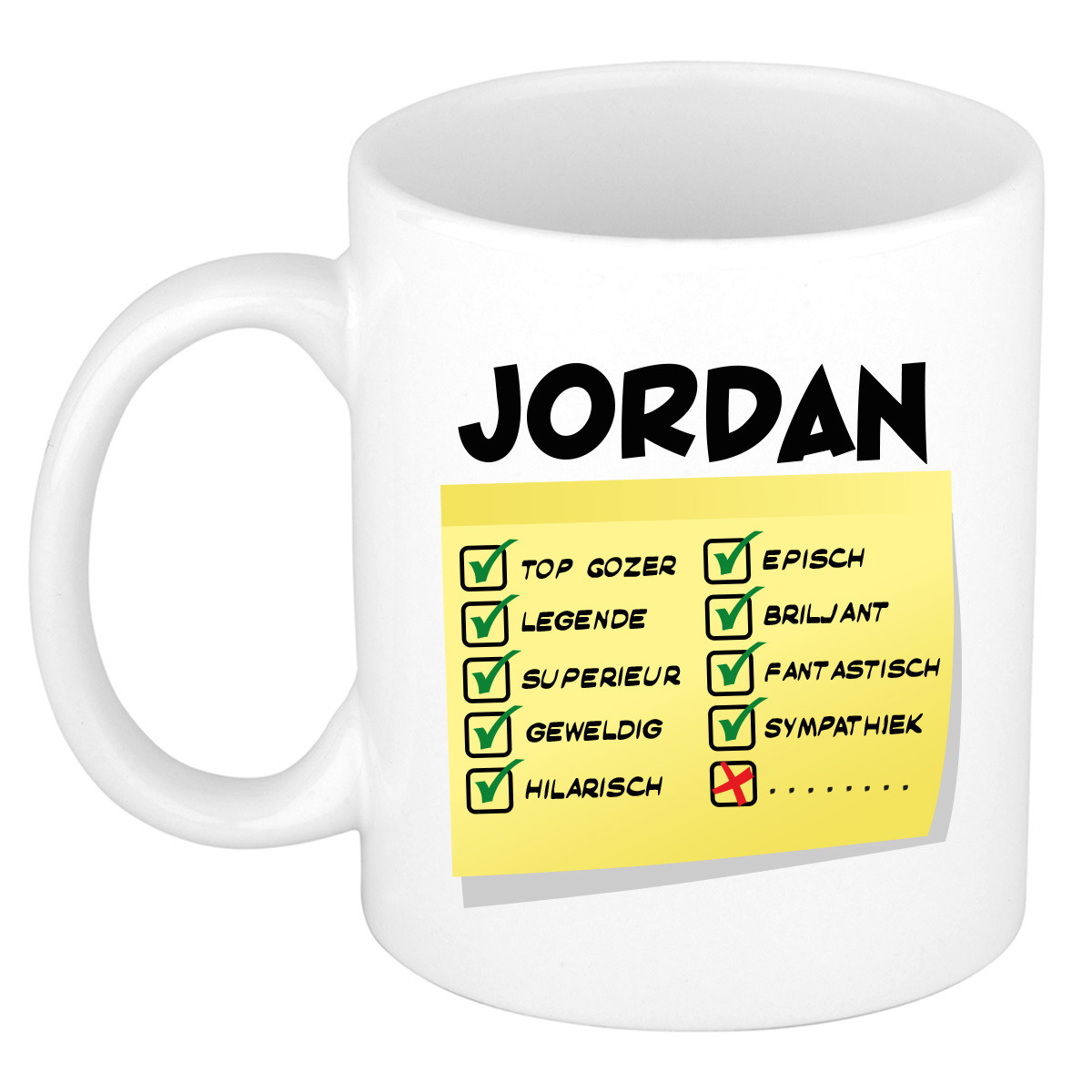 Naam mok Jordan - wit - top gozer - keramiek - 300 ml - cadeau collega beker -