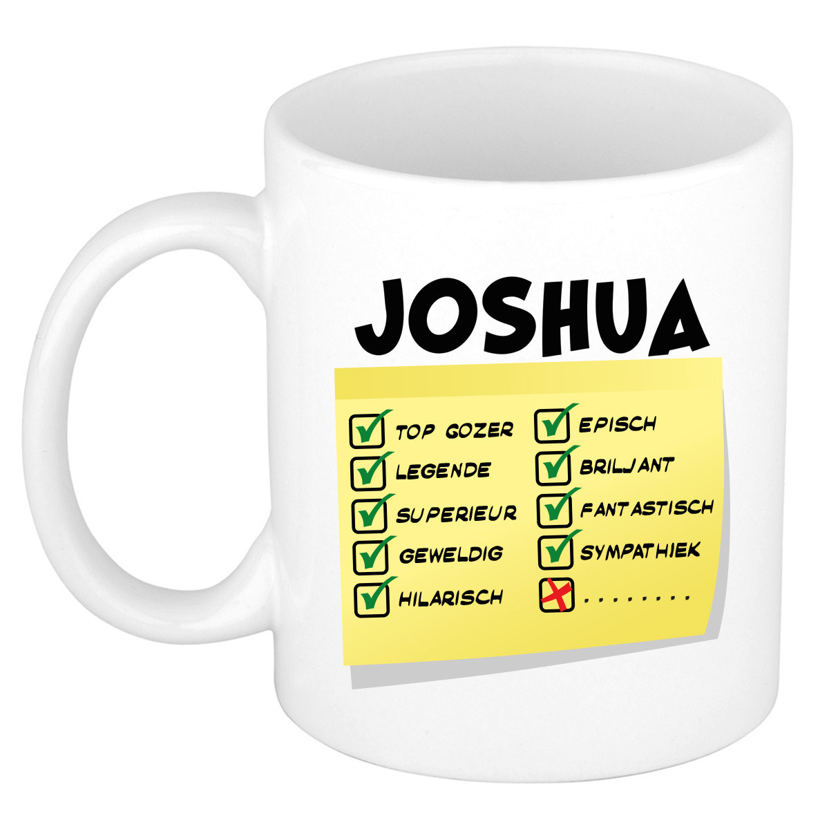 Naam mok Joshua - wit - top gozer - keramiek - 300 ml - cadeau collega beker -