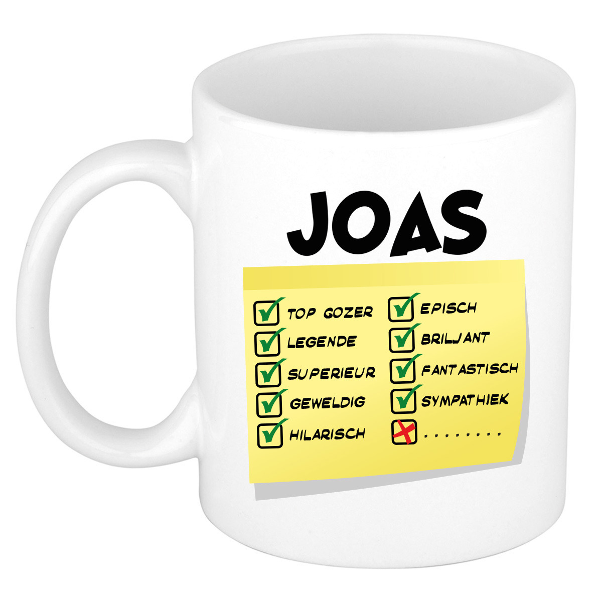 Naam mok Joas - wit - top gozer - keramiek - 300 ml - cadeau collega beker -