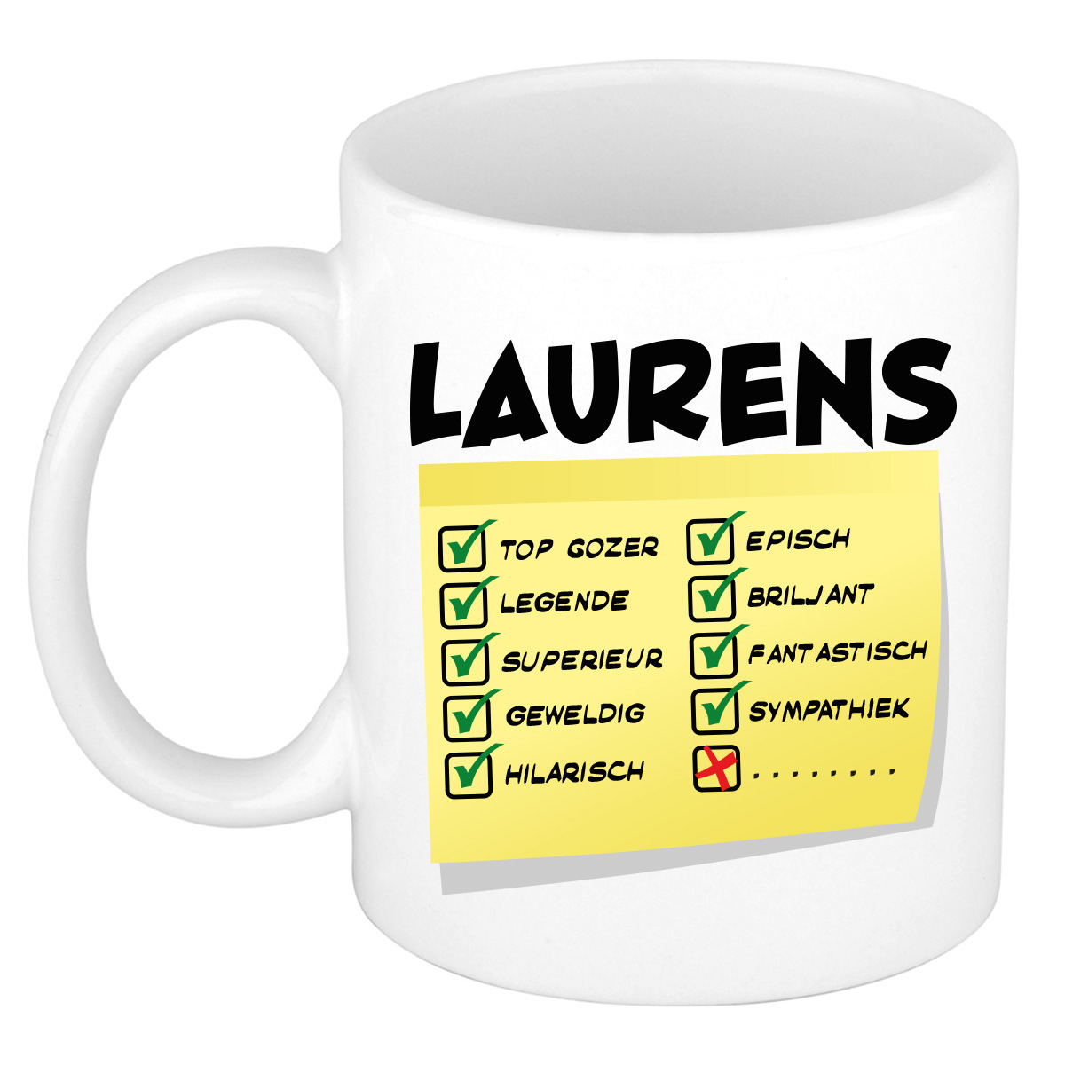 Naam mok Laurens - wit - top gozer - keramiek - 300 ml - cadeau collega beker -