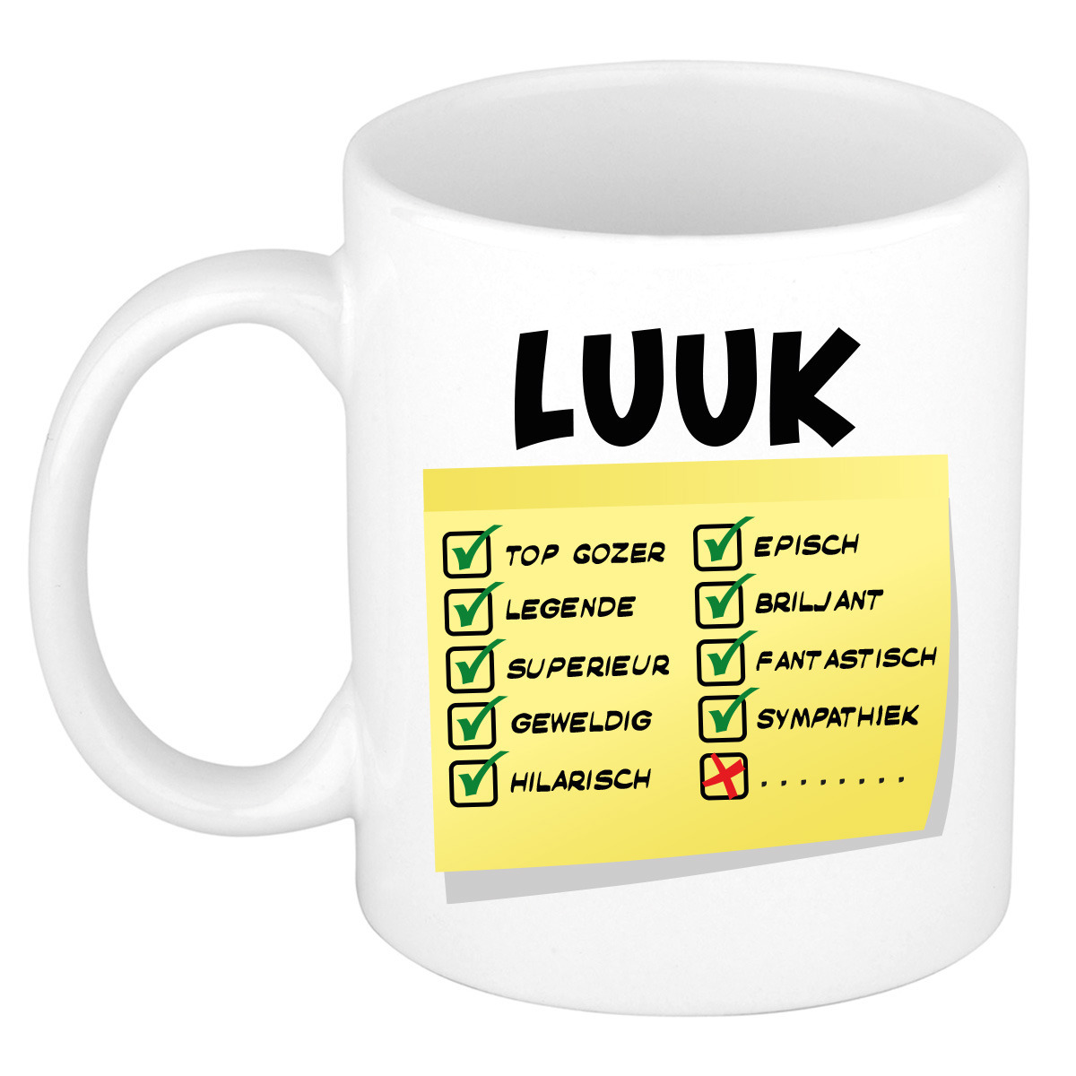 Naam mok Luuk - wit - top gozer - keramiek - 300 ml - cadeau collega beker -