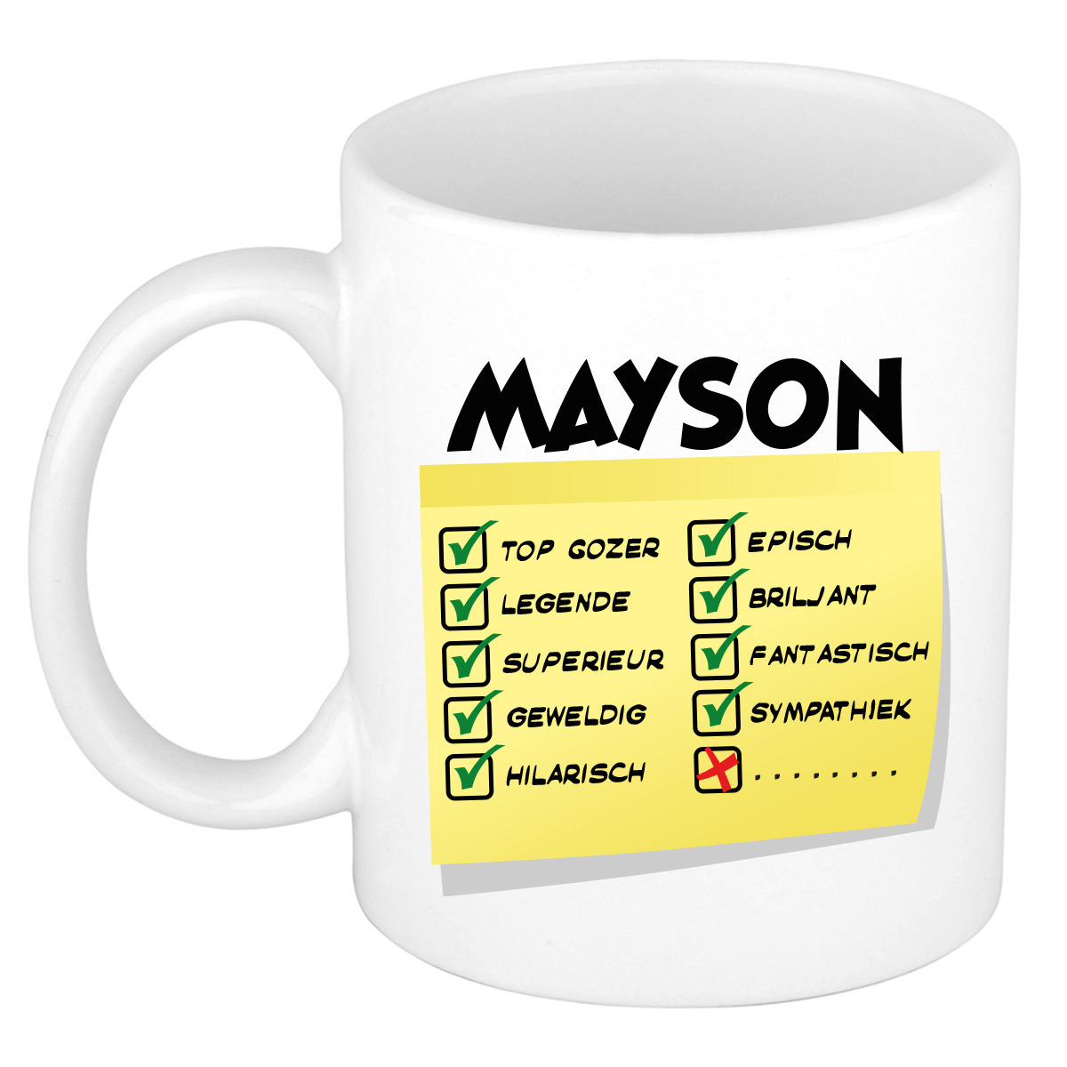 Naam mok Mayson - wit - top gozer - keramiek - 300 ml - cadeau collega beker -