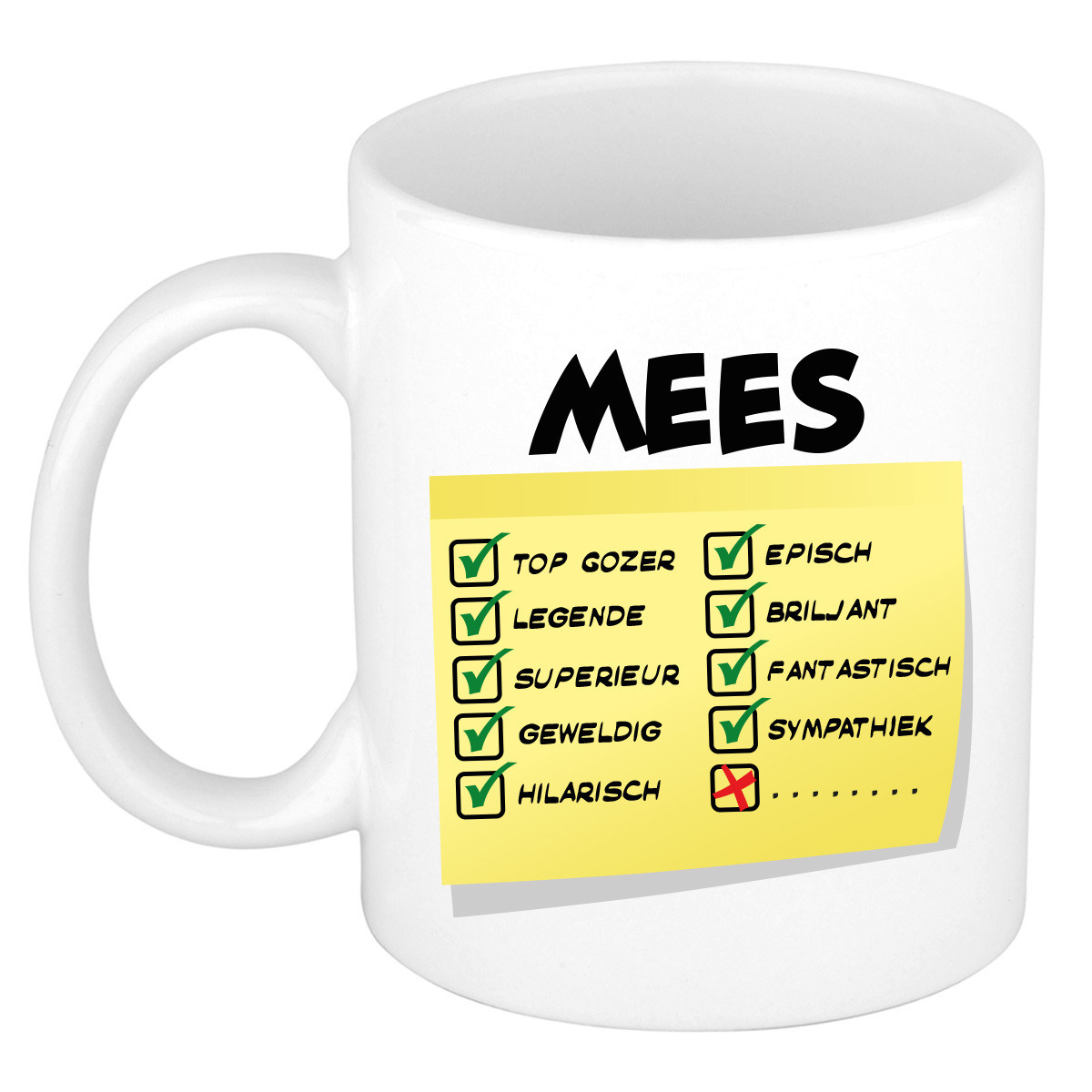 Naam mok Mees - wit - top gozer - keramiek - 300 ml - cadeau collega beker -