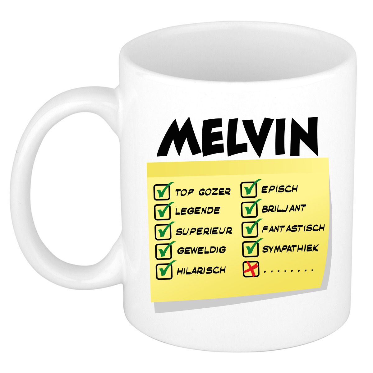 Naam mok Melvin - wit - top gozer - keramiek - 300 ml - cadeau collega beker -