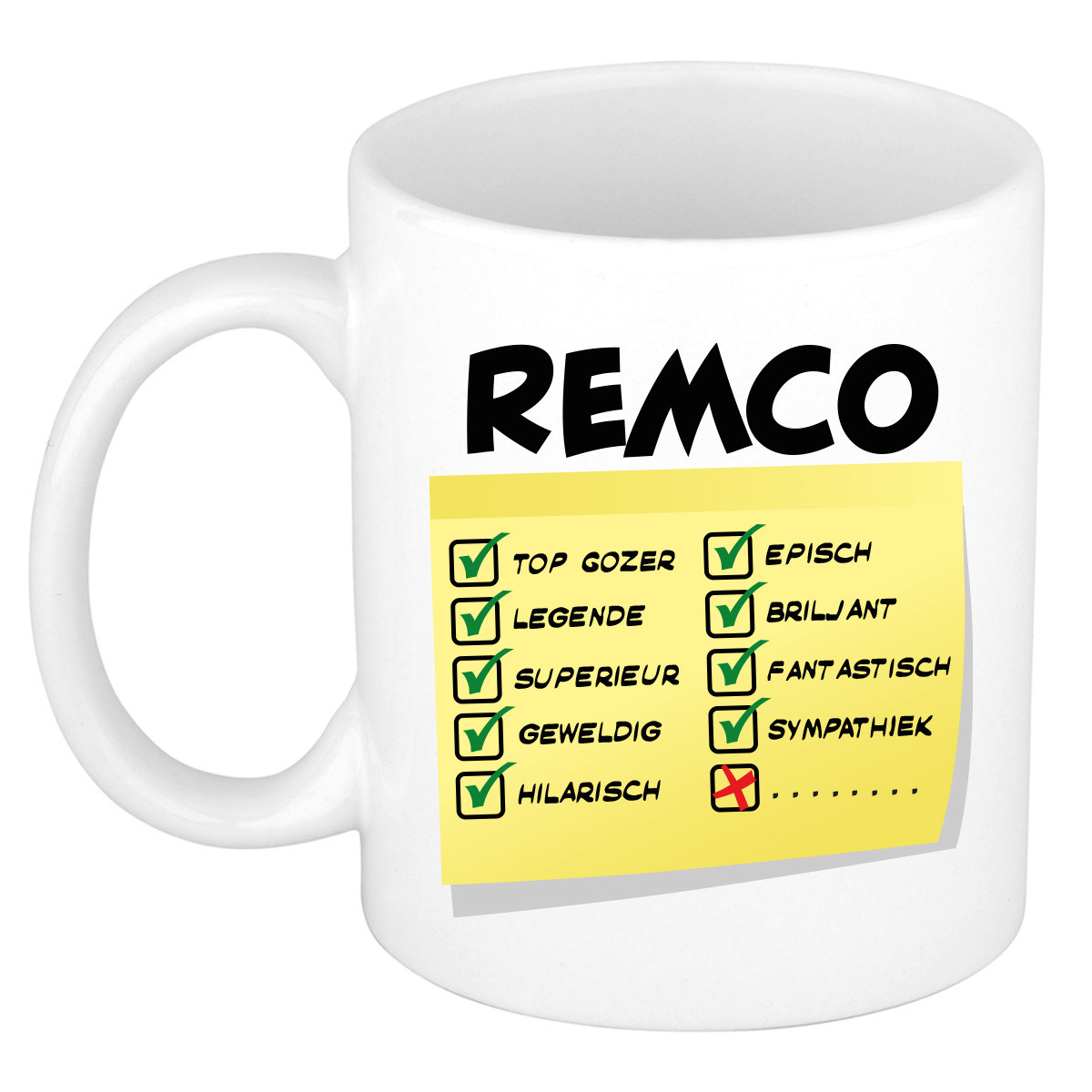 Naam mok Remco - wit - top gozer - keramiek - 300 ml - cadeau collega beker -