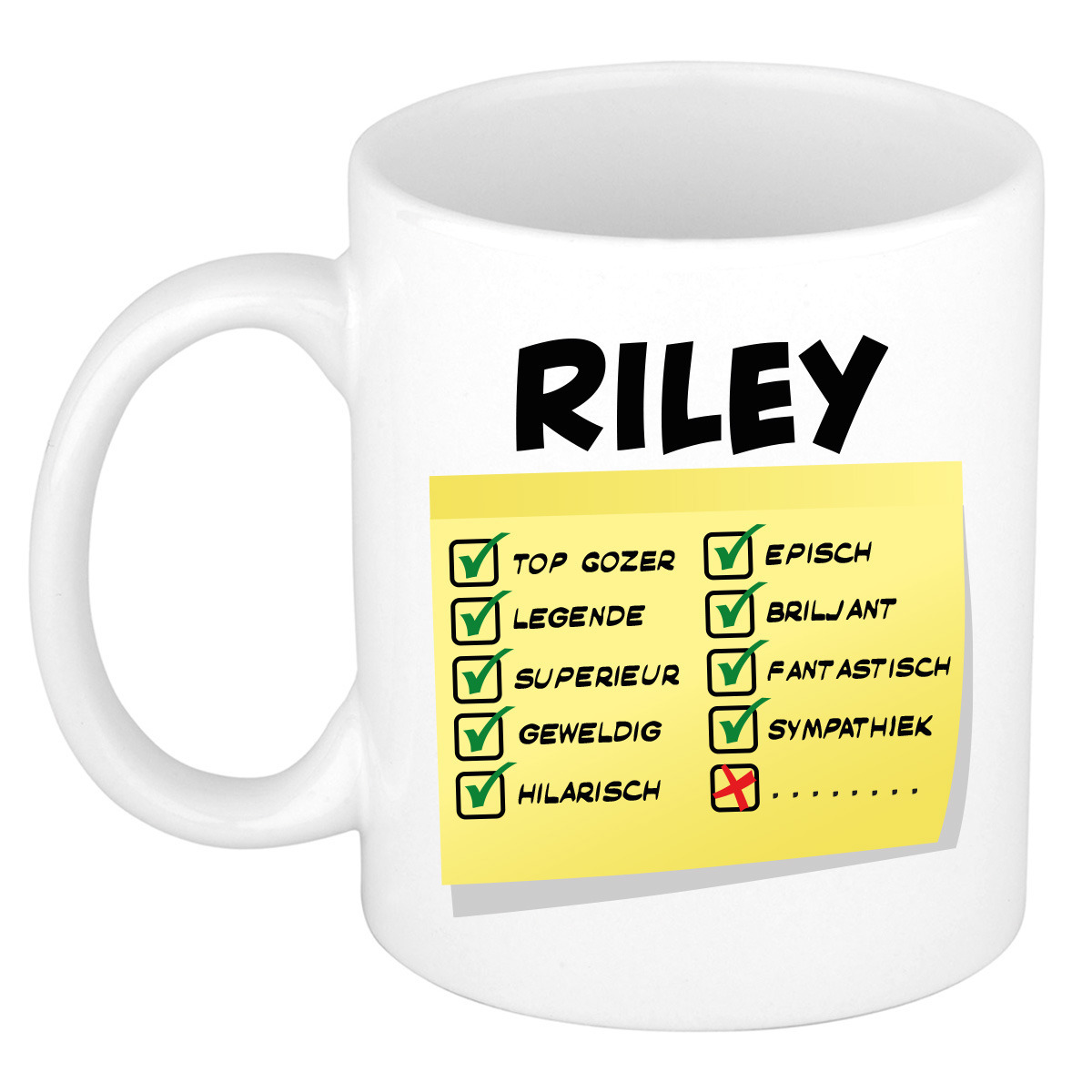 Naam mok Riley - wit - top gozer - keramiek - 300 ml - cadeau collega beker -