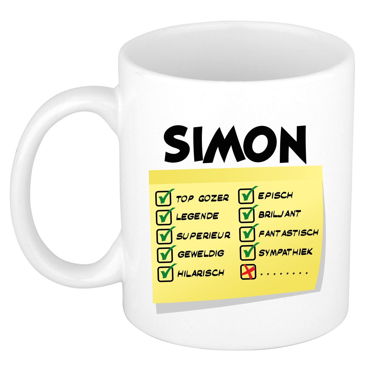 Naam mok Simon - wit - top gozer - keramiek - 300 ml - cadeau collega beker -