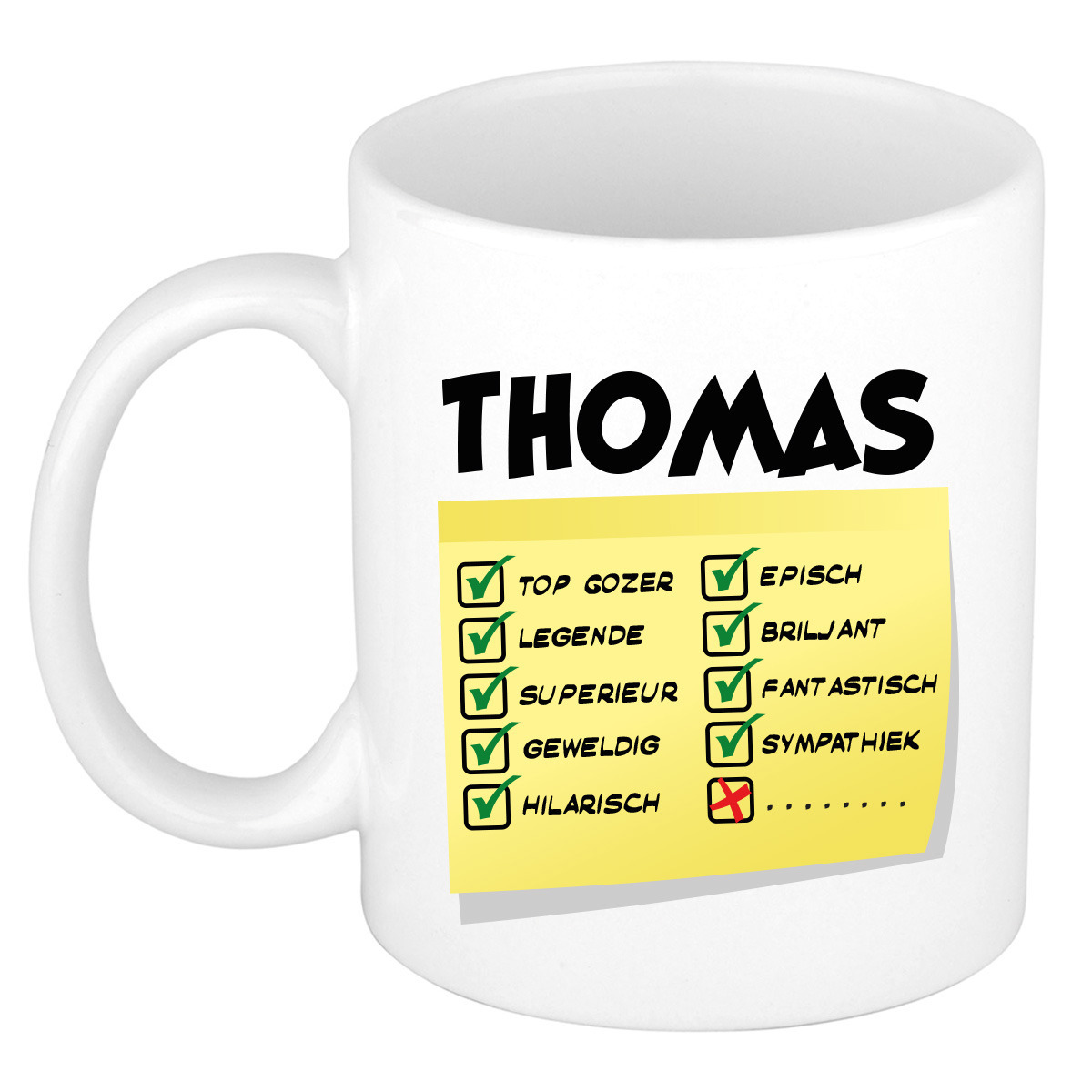 Naam mok Thomas - wit - top gozer - keramiek - 300 ml - cadeau collega beker -