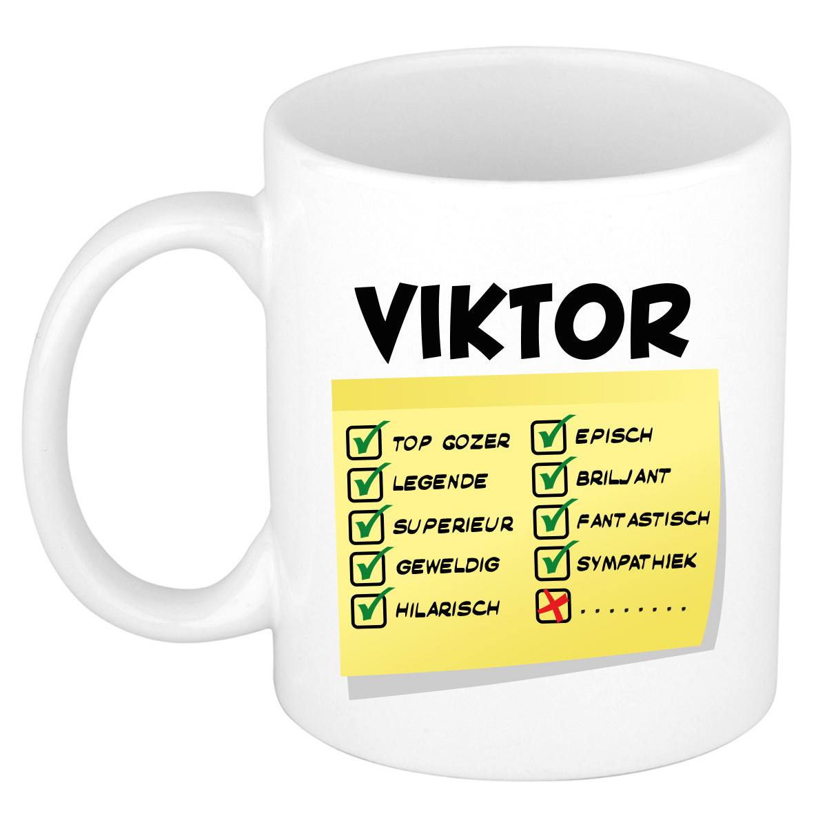 Naam mok Viktor - wit - top gozer - keramiek - 300 ml - cadeau collega beker -