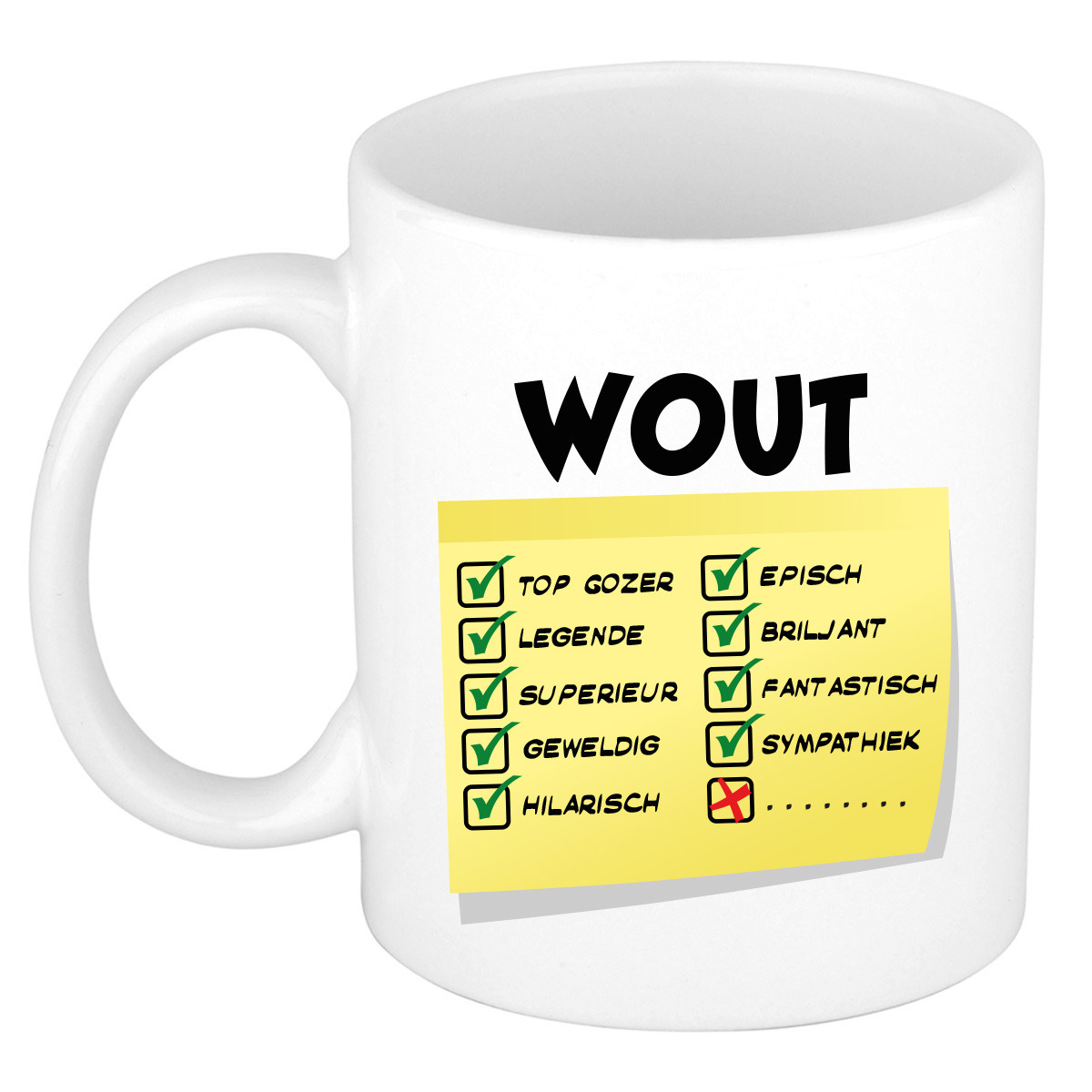 Naam mok Wout - wit - top gozer - keramiek - 300 ml - cadeau collega beker -