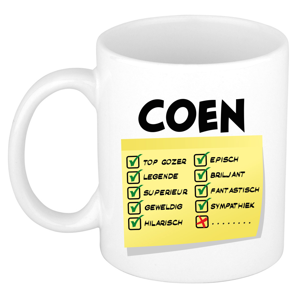 Naam mok Coen - wit - top gozer - keramiek - 300 ml - cadeau collega beker -
