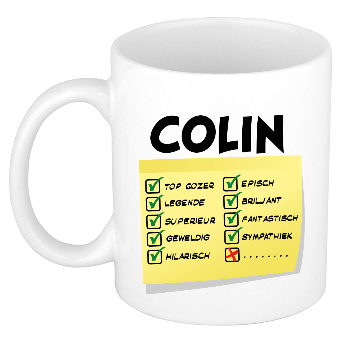 Naam mok Colin - wit - top gozer - keramiek - 300 ml - cadeau collega beker -