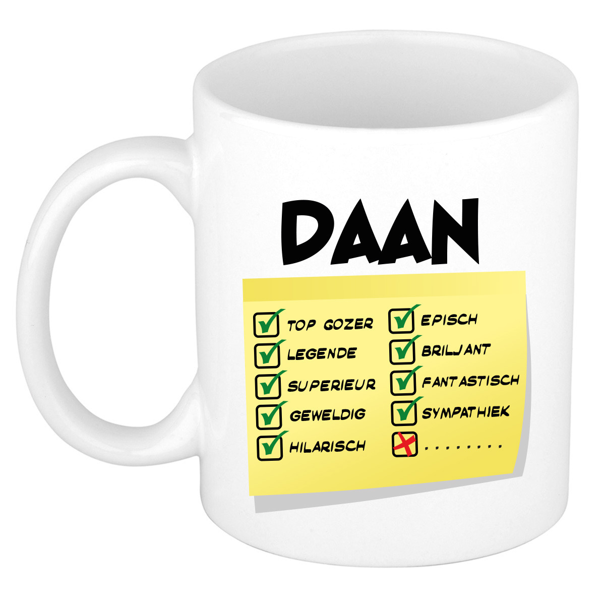 Naam mok Daan - wit - top gozer - keramiek - 300 ml - cadeau collega beker -