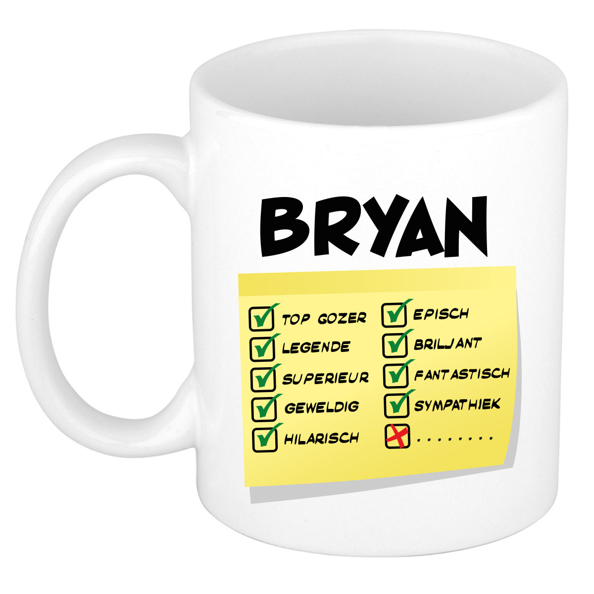 Naam mok Bryan - wit - top gozer - keramiek - 300 ml - cadeau collega beker -