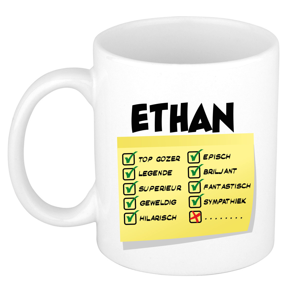 Naam mok Ethan - wit - top gozer - keramiek - 300 ml - cadeau collega beker -