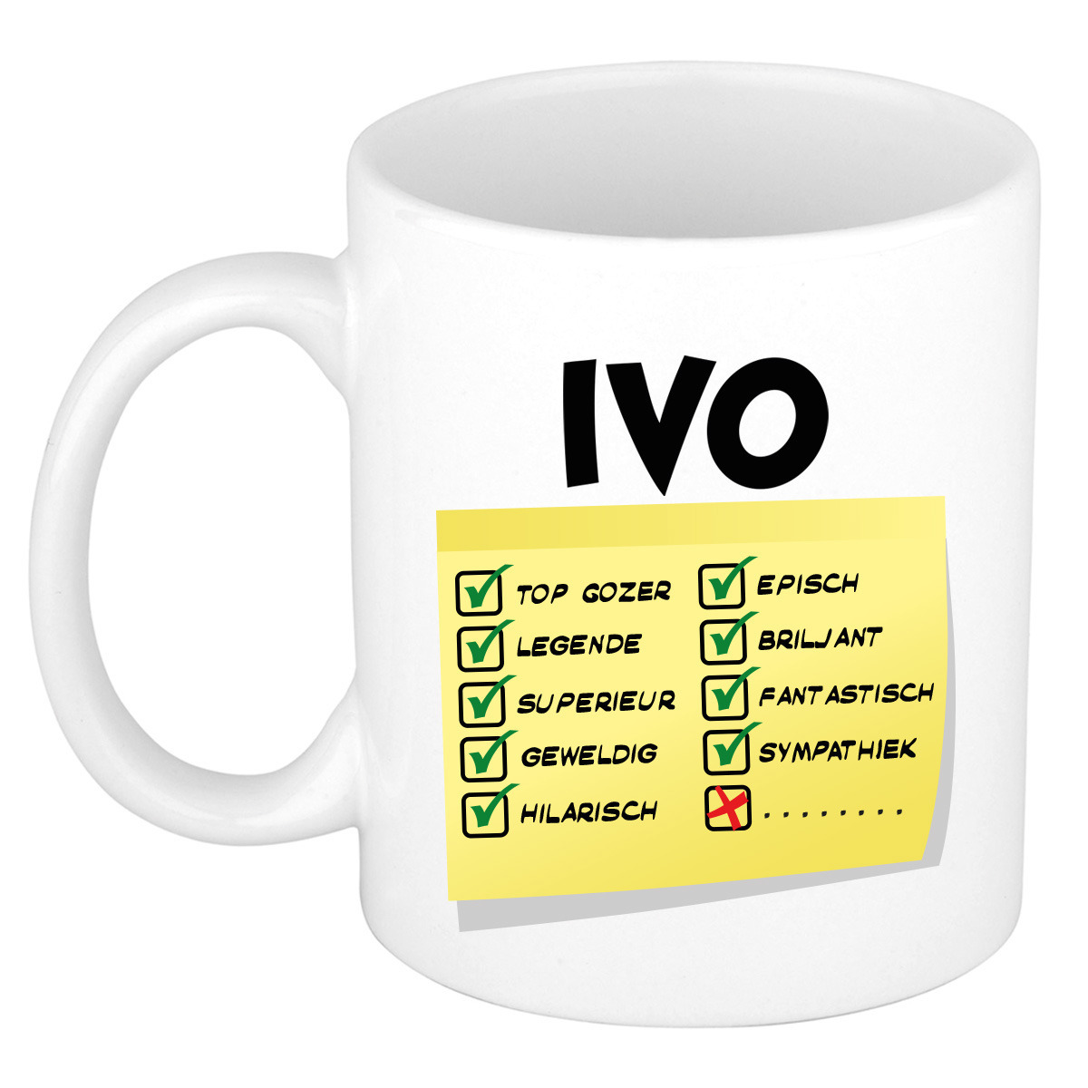Naam mok Ivo - wit - top gozer - keramiek - 300 ml - cadeau collega beker -