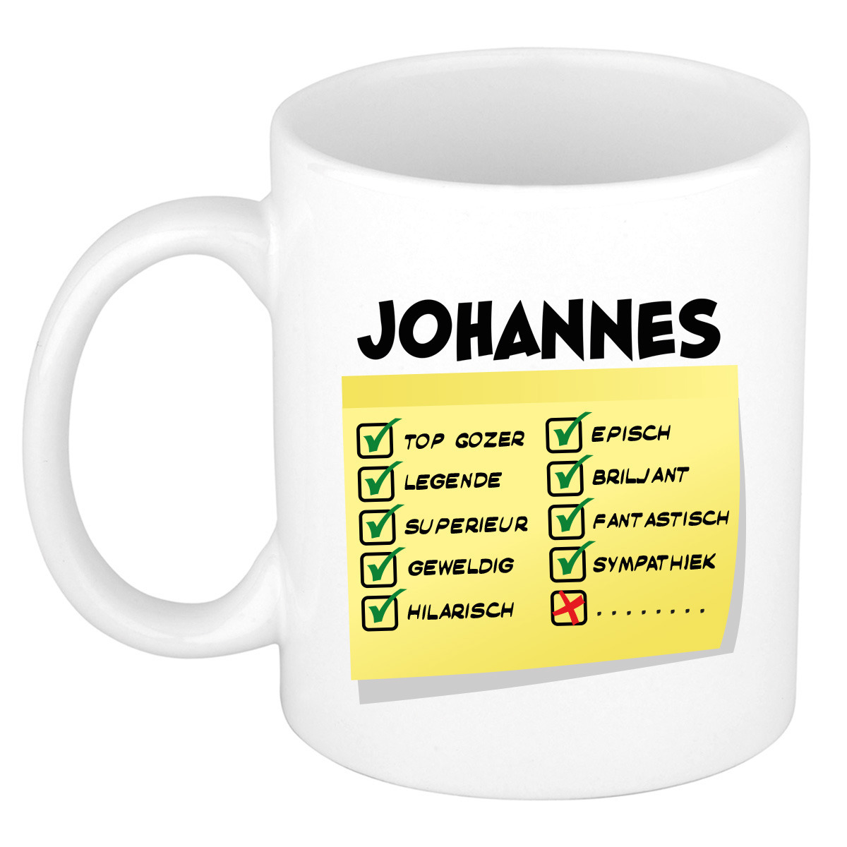 Naam mok Johannes - wit - top gozer - keramiek - 300 ml - cadeau collega beker -