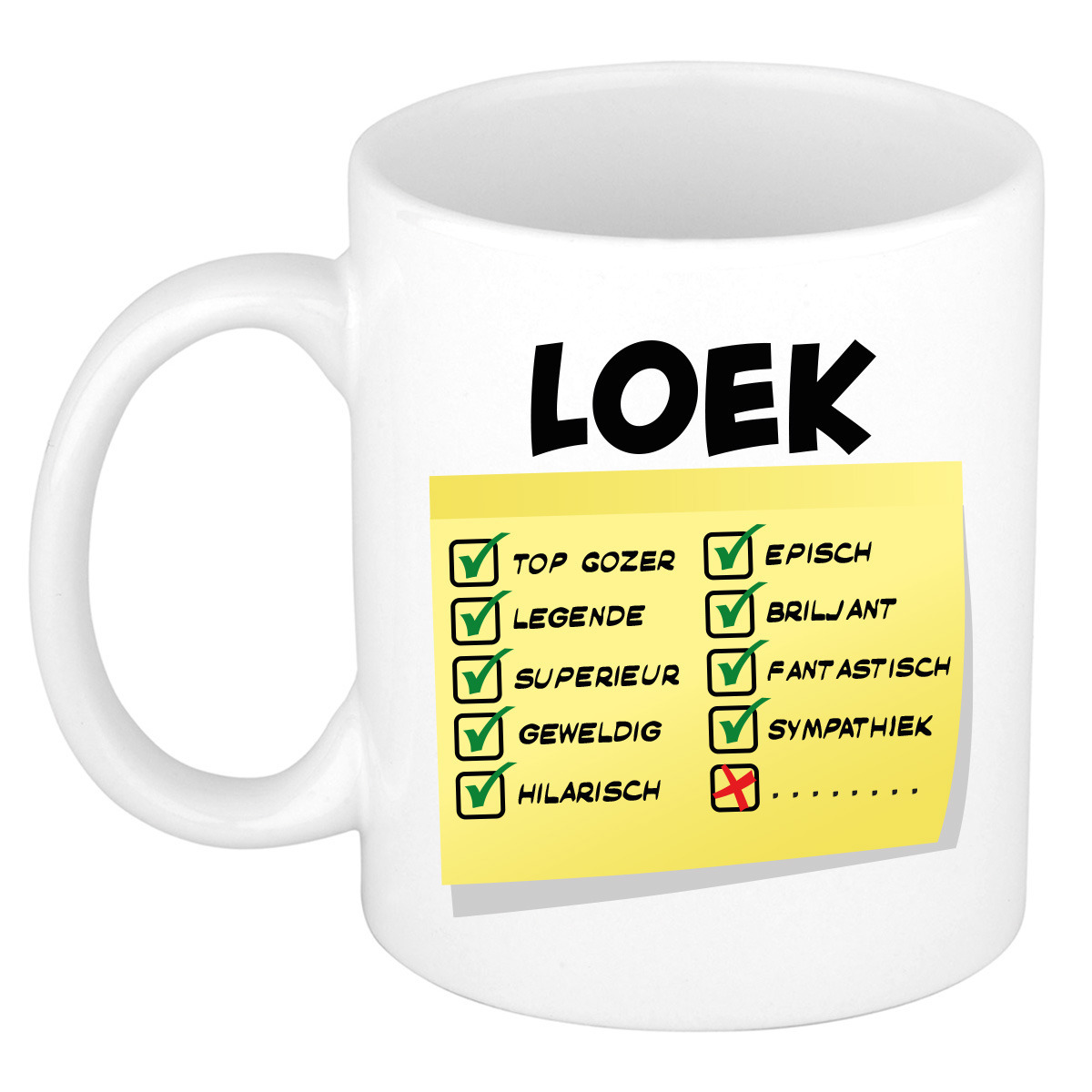 Naam mok Loek - wit - top gozer - keramiek - 300 ml - cadeau collega beker -
