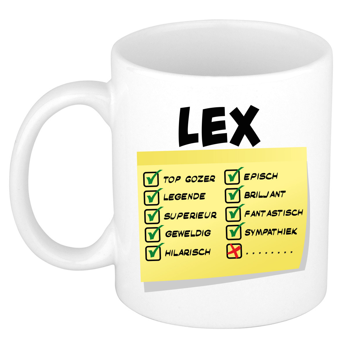 Naam mok Lex - wit - top gozer - keramiek - 300 ml - cadeau collega beker -