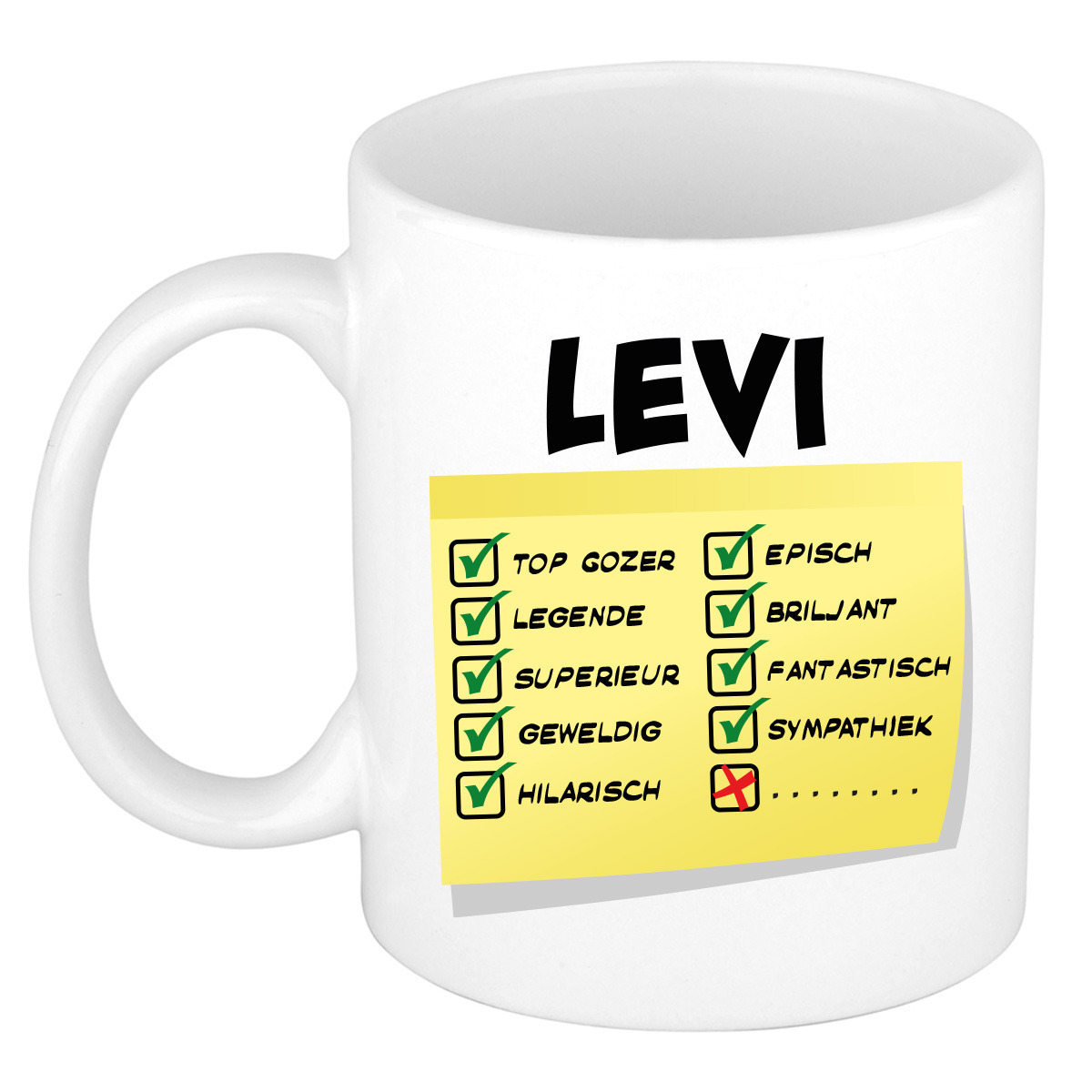 Naam mok Levi - wit - top gozer - keramiek - 300 ml - cadeau collega beker -