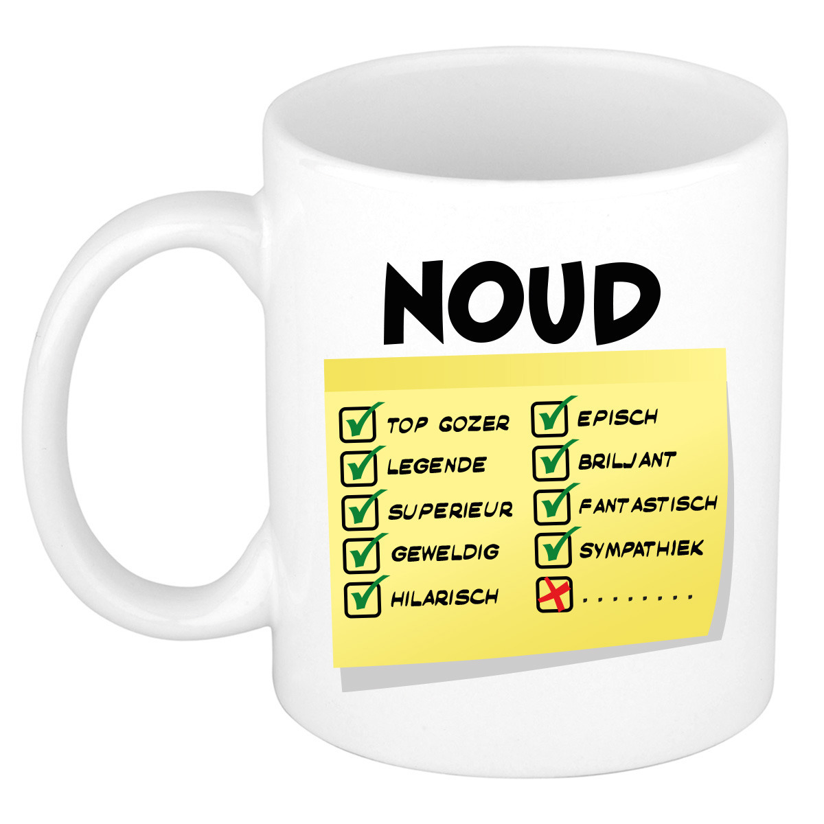 Naam mok Noud - wit - top gozer - keramiek - 300 ml - cadeau collega beker -