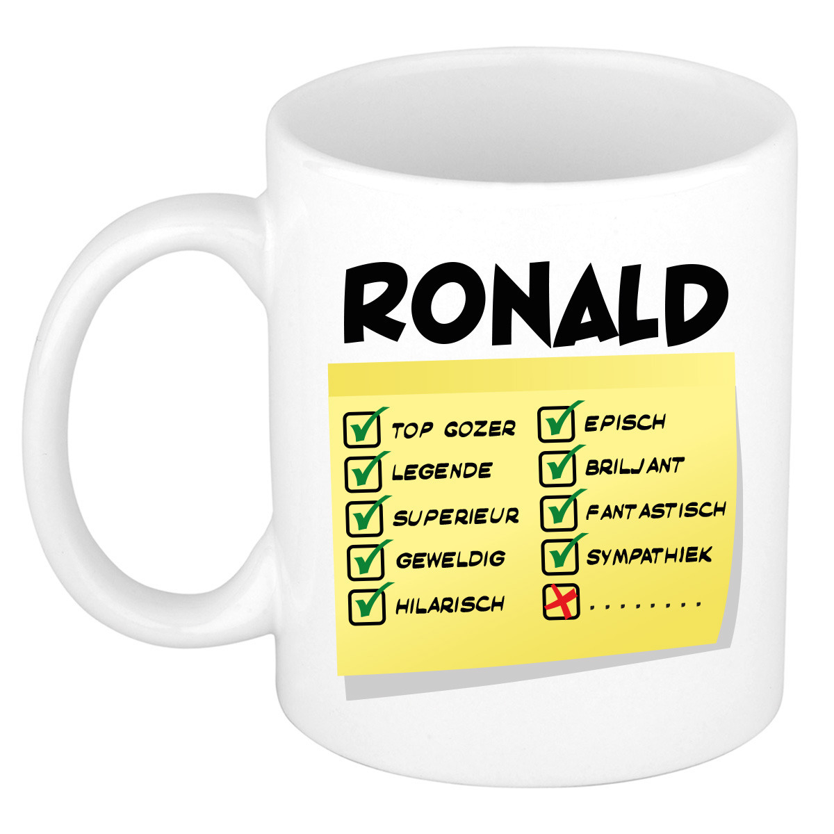 Naam mok Ronald - wit - top gozer - keramiek - 300 ml - cadeau collega beker -