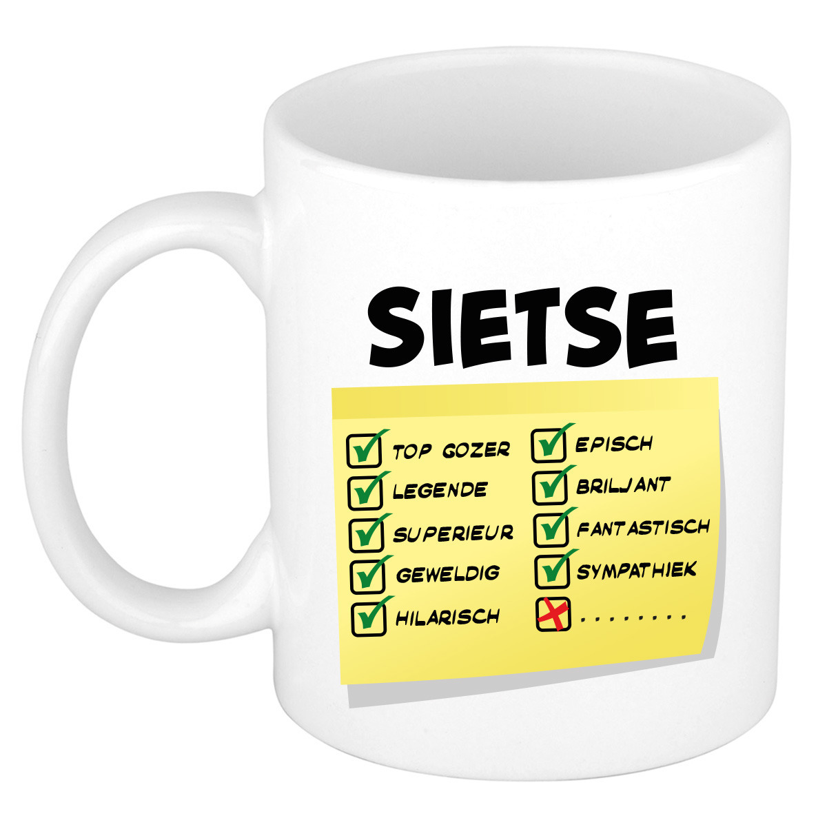 Naam mok Sietse - wit - top gozer - keramiek - 300 ml - cadeau collega beker -