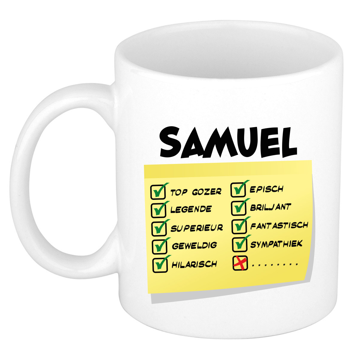 Naam mok Samuel - wit - top gozer - keramiek - 300 ml - cadeau collega beker -