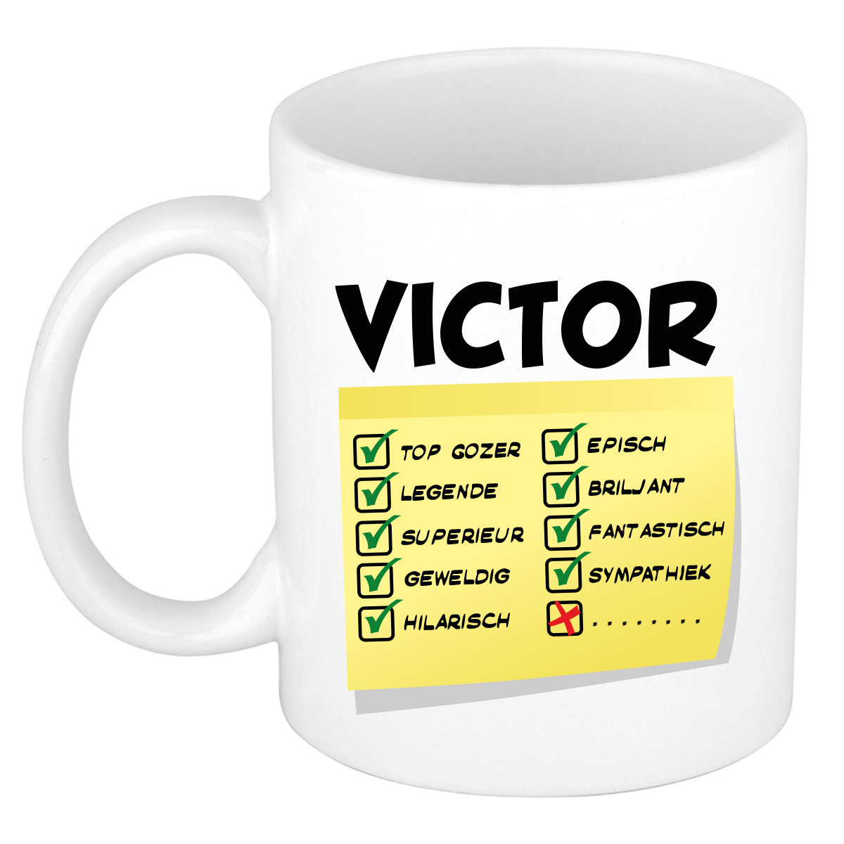 Naam mok Victor - wit - top gozer - keramiek - 300 ml - cadeau collega beker -