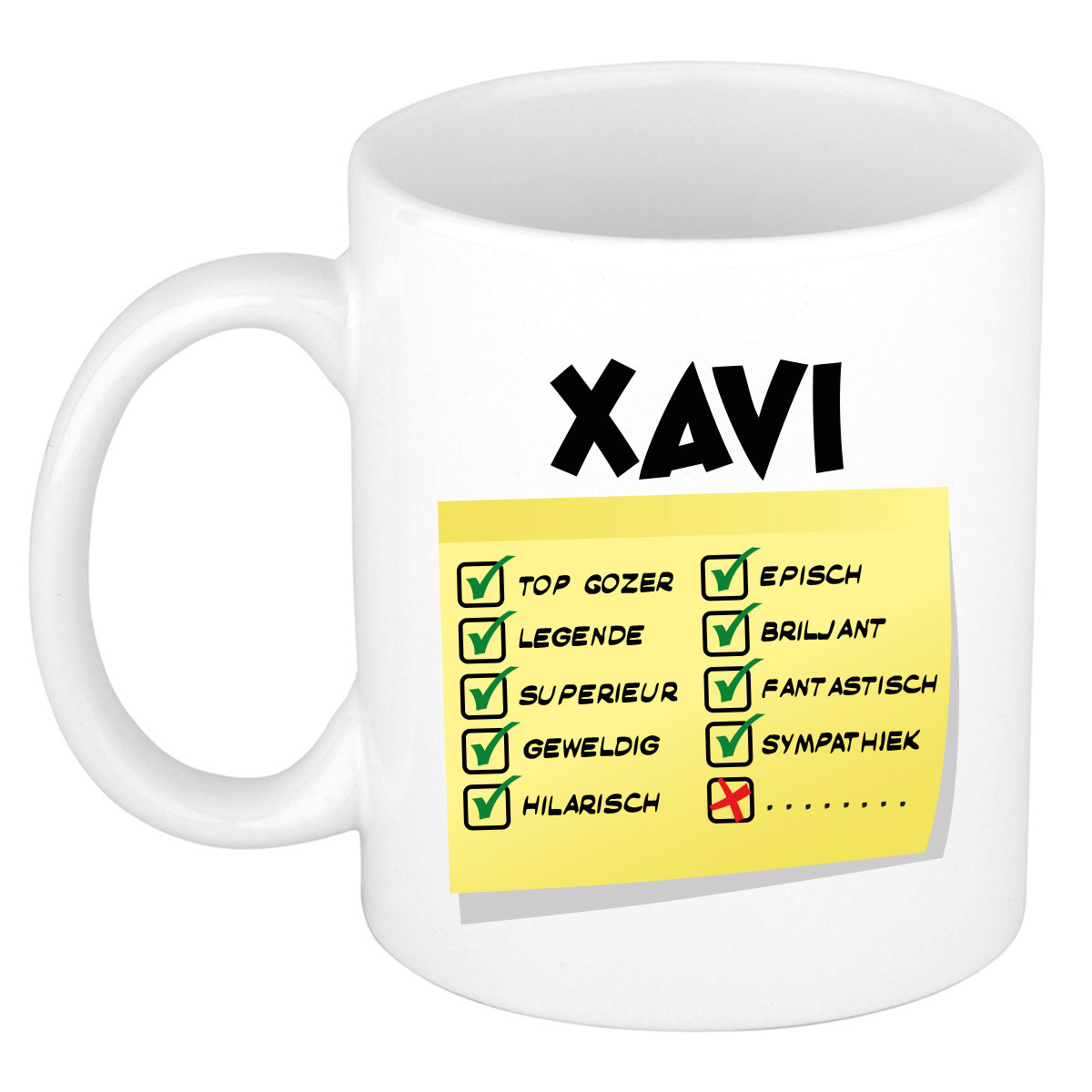 Naam mok Xavi - wit - top gozer - keramiek - 300 ml - cadeau collega beker -