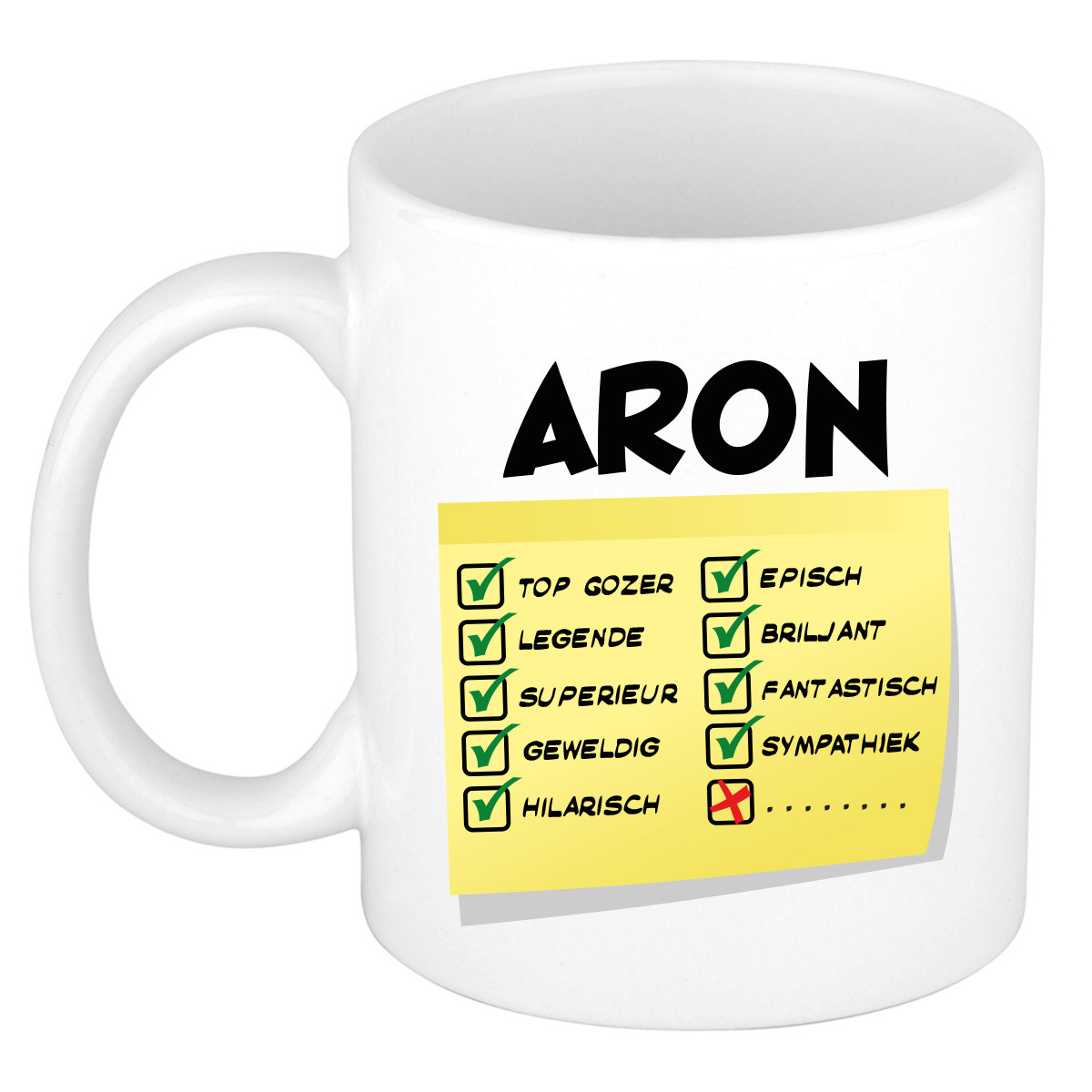 Naam mok Aron - wit - top gozer - keramiek - 300 ml - cadeau collega beker -