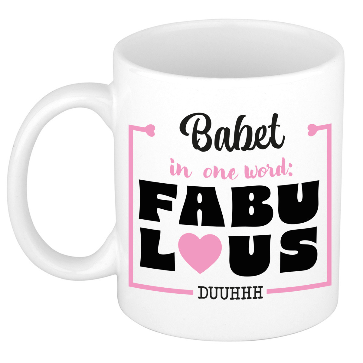 Naam mok Babet - wit - Fabulous - keramiek - 300 ml - cadeau collega beker -