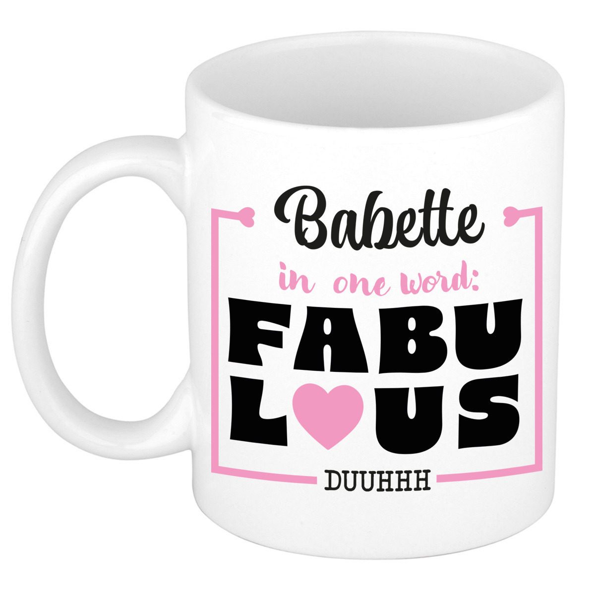 Naam mok Babette - wit - Fabulous - keramiek - 300 ml - cadeau collega beker -