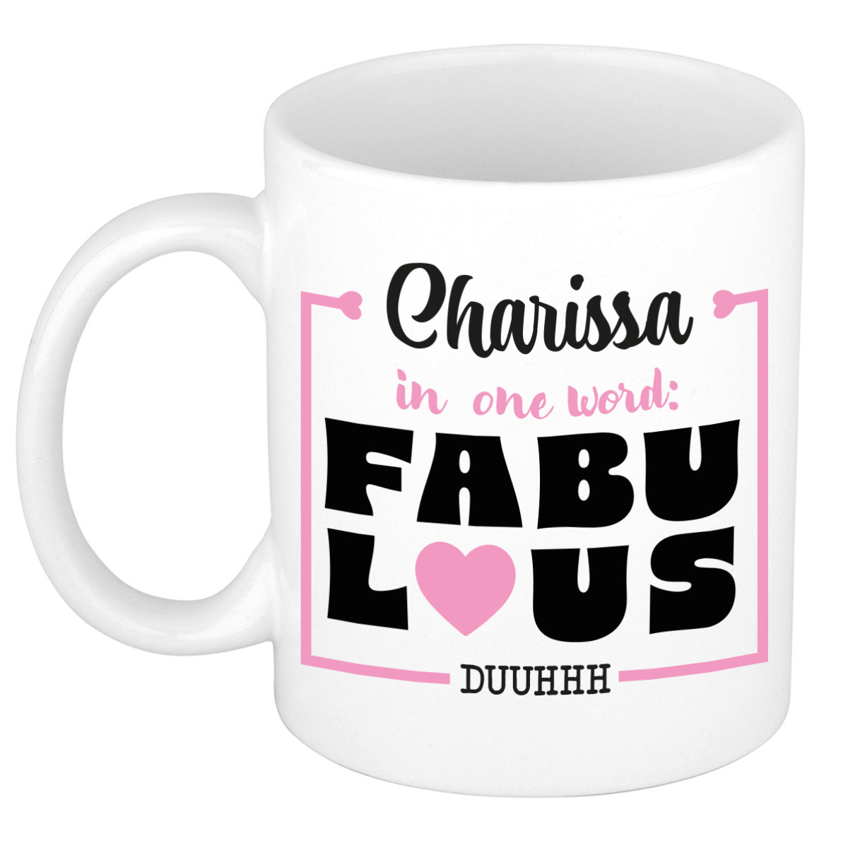Naam mok Charissa - wit - Fabulous - keramiek - 300 ml - cadeau collega beker -