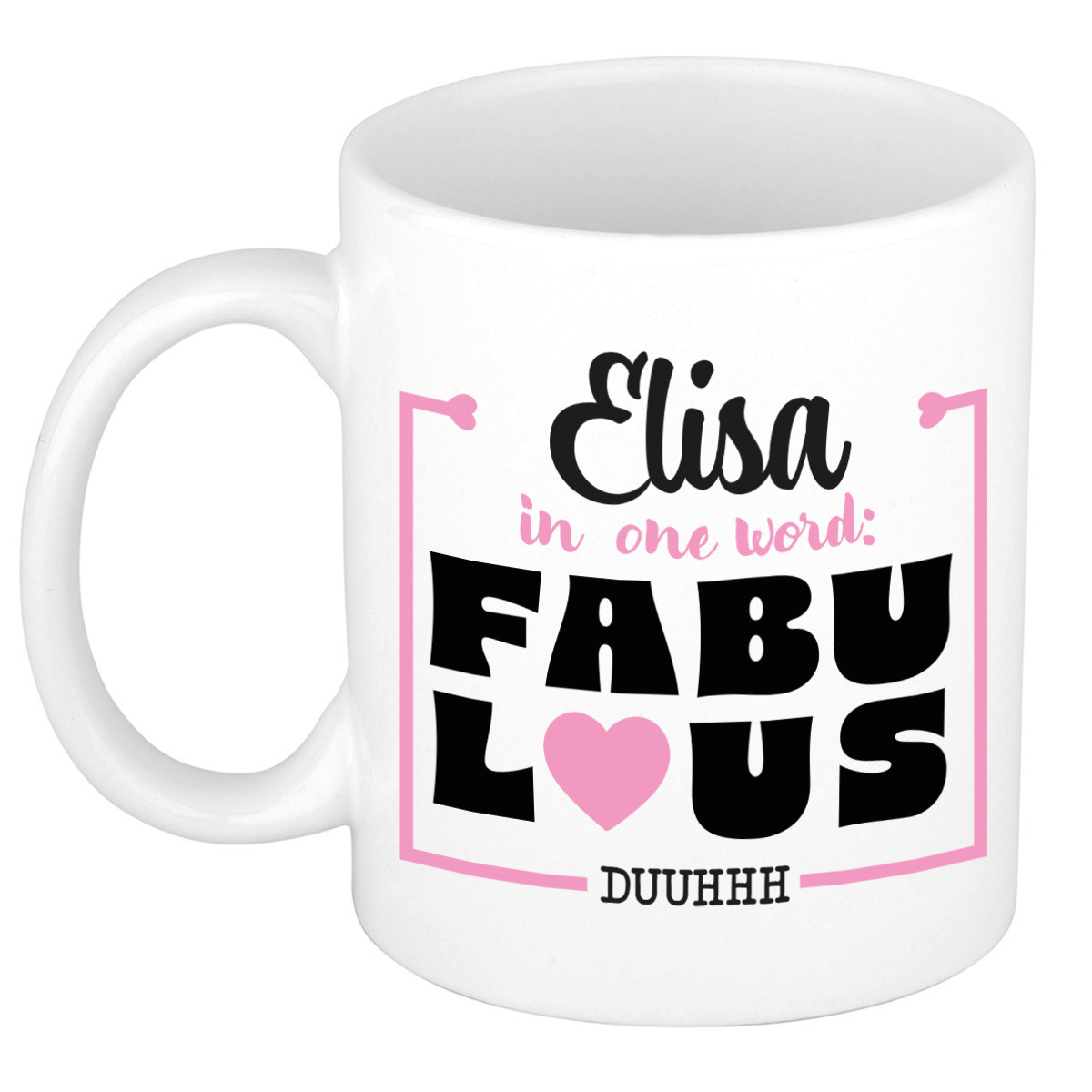 Naam mok Elisa - wit - Fabulous - keramiek - 300 ml - cadeau collega beker -