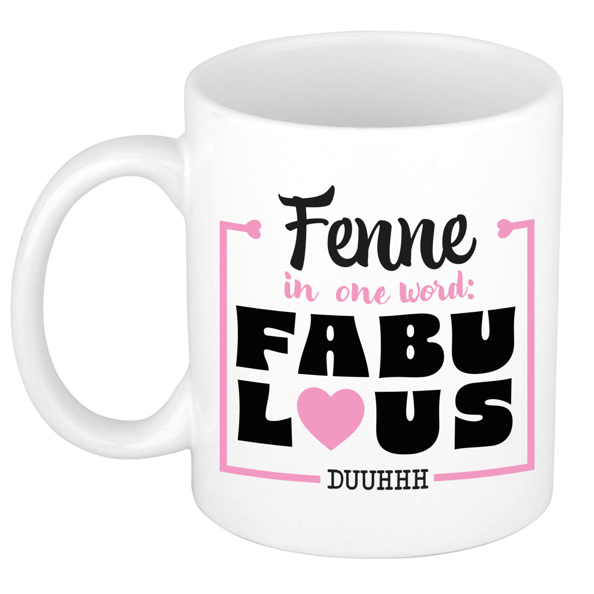 Naam mok Fenne - wit - Fabulous - keramiek - 300 ml - cadeau collega beker -