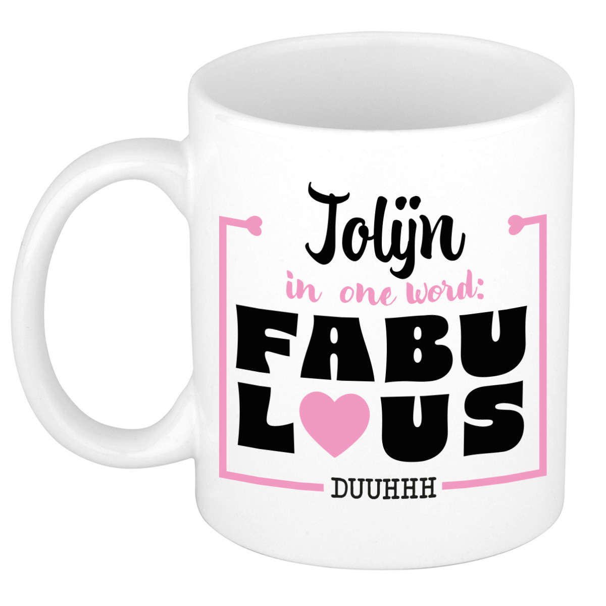 Naam mok Jolijn - wit - Fabulous - keramiek - 300 ml - cadeau collega beker -