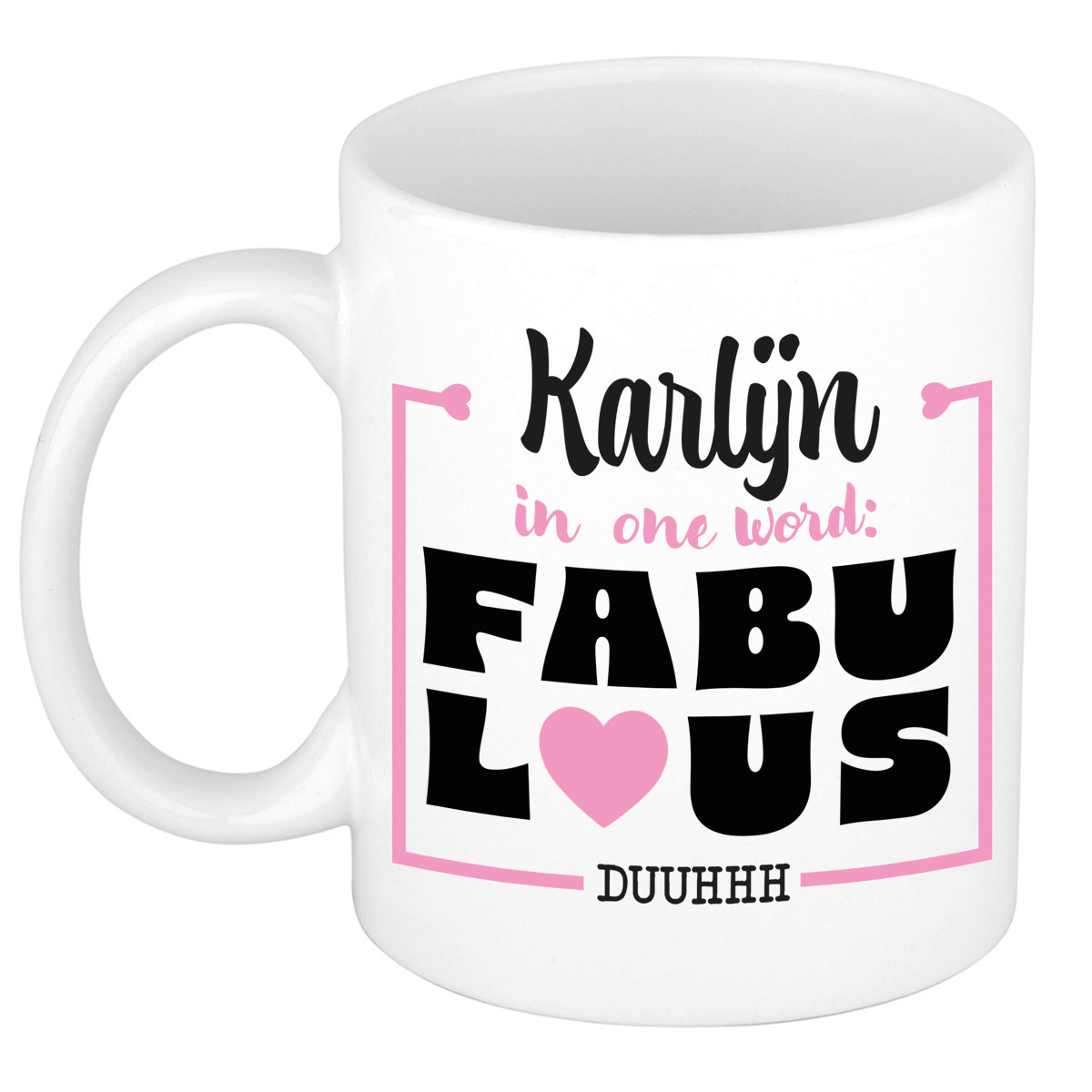 Naam mok Karlijn - wit - Fabulous - keramiek - 300 ml - cadeau collega beker -